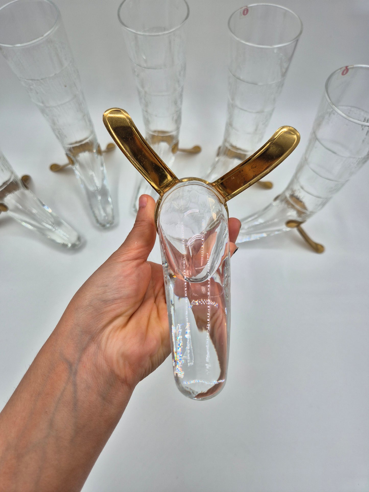 Iittala Harald Beer Horn - Valto Kokko - Vintage Finnish Glass with Brass Stand