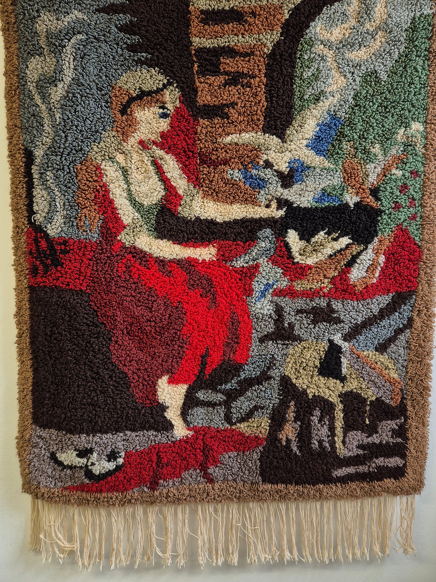 Vintage Finnish Tuhkimo Ryijy Wall Hanging | Cinderella Wool Rug | 1970s Scandinavian Textile Art | 100 x 130 cm