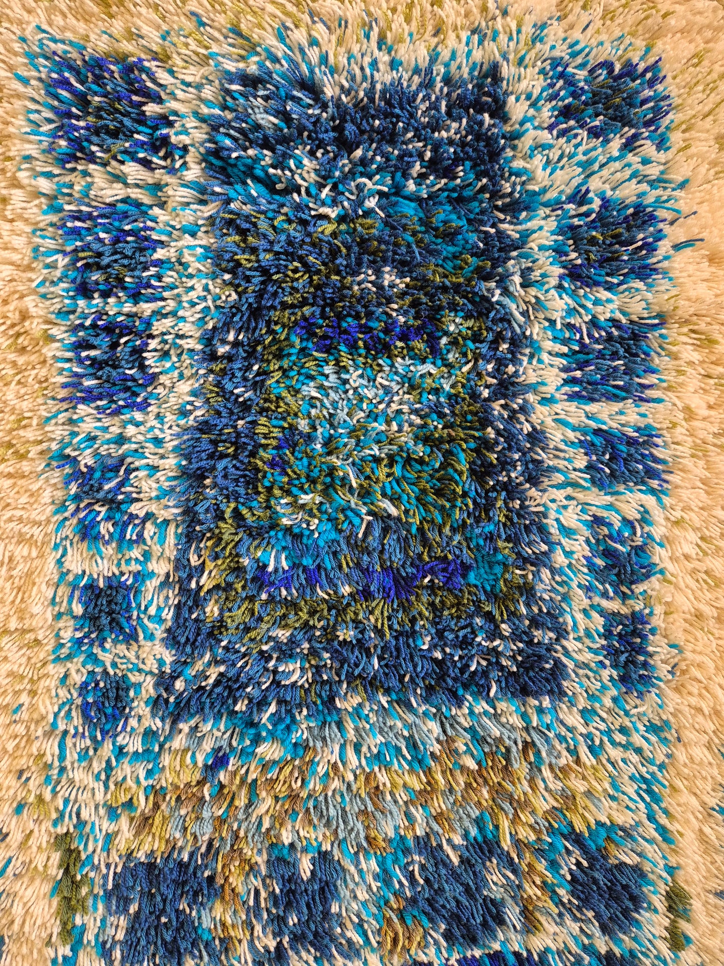 Terttu Tomero "Jäähinen" Ryijy | Finnish Mid-Century Wall Hanging | Blue Scandinavian Textile Art | 67 x 170 cm