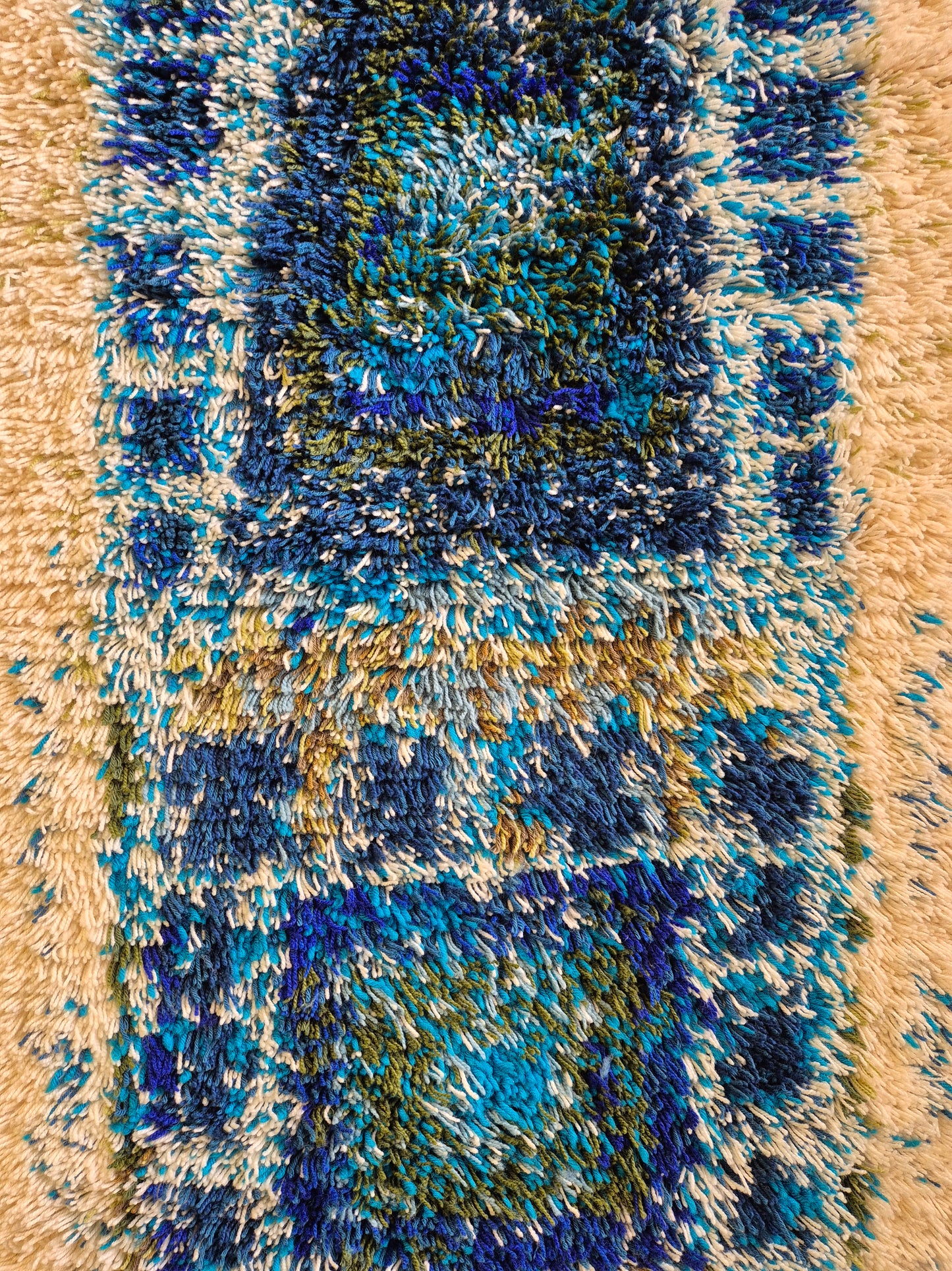 Terttu Tomero "Jäähinen" Ryijy | Finnish Mid-Century Wall Hanging | Blue Scandinavian Textile Art | 67 x 170 cm