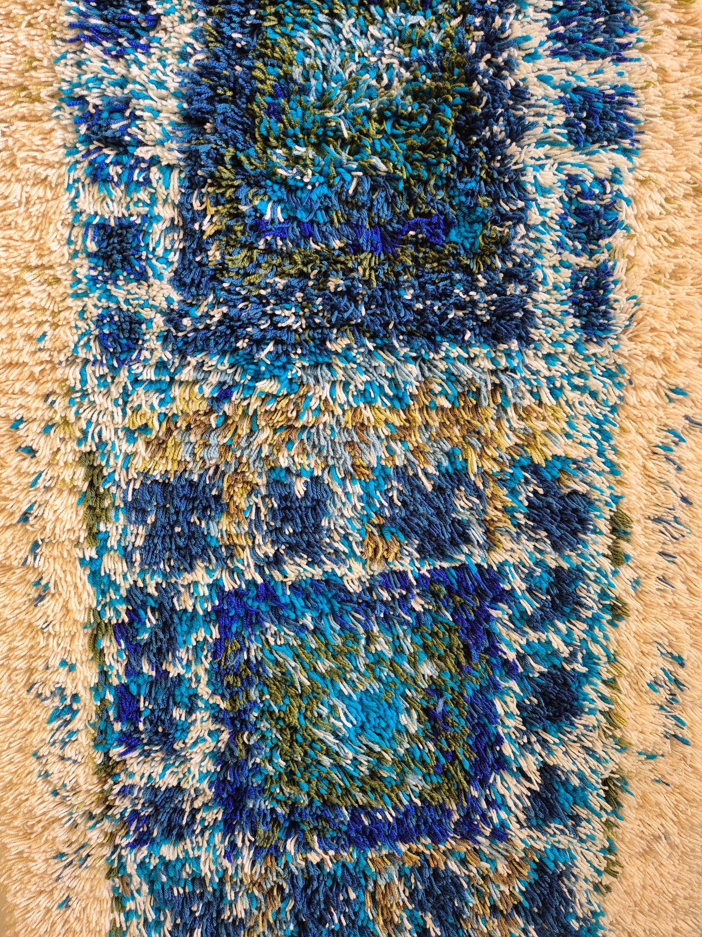 Terttu Tomero "Jäähinen" Ryijy | Finnish Mid-Century Wall Hanging | Blue Scandinavian Textile Art | 67 x 170 cm