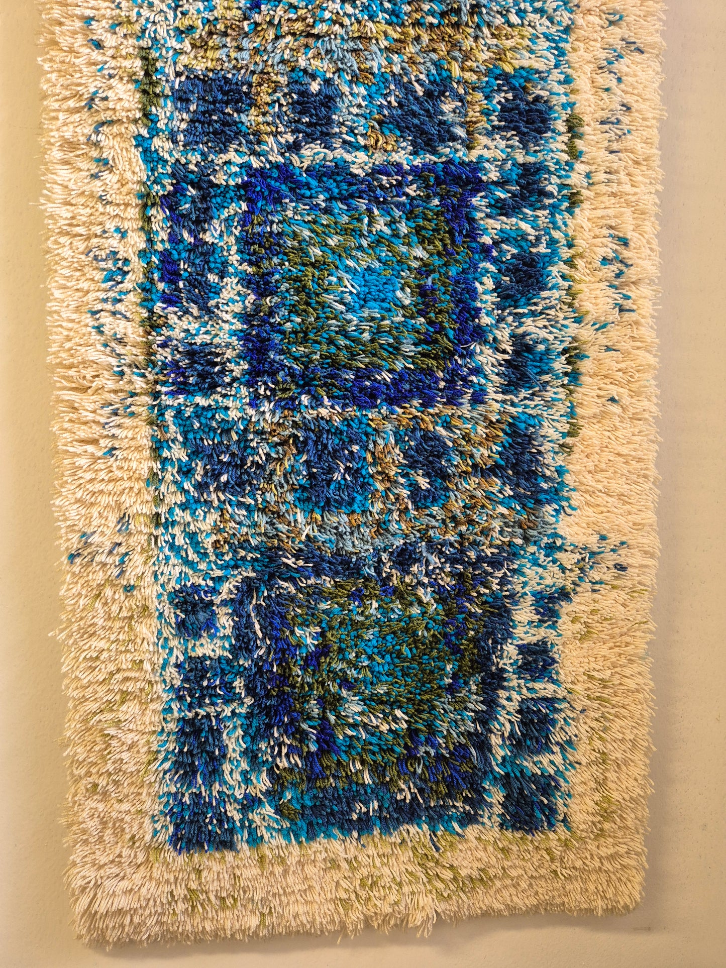 Terttu Tomero "Jäähinen" Ryijy | Finnish Mid-Century Wall Hanging | Blue Scandinavian Textile Art | 67 x 170 cm