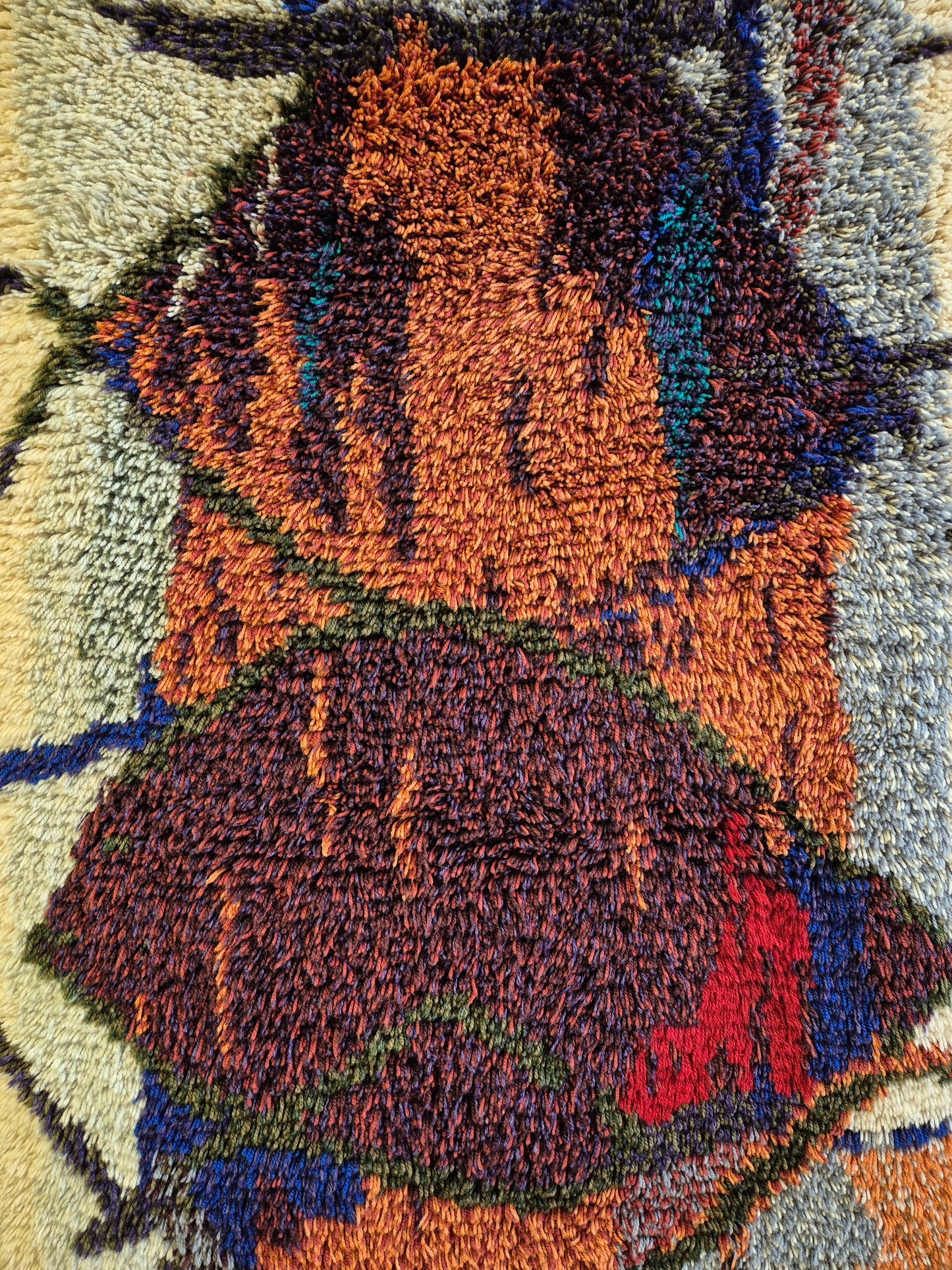 Tuula Saarenpää "Kuunkivet" Finnish Ryijy Wall Hanging – Vintage Scandinavian Wool Textile – 105 x 160 cm