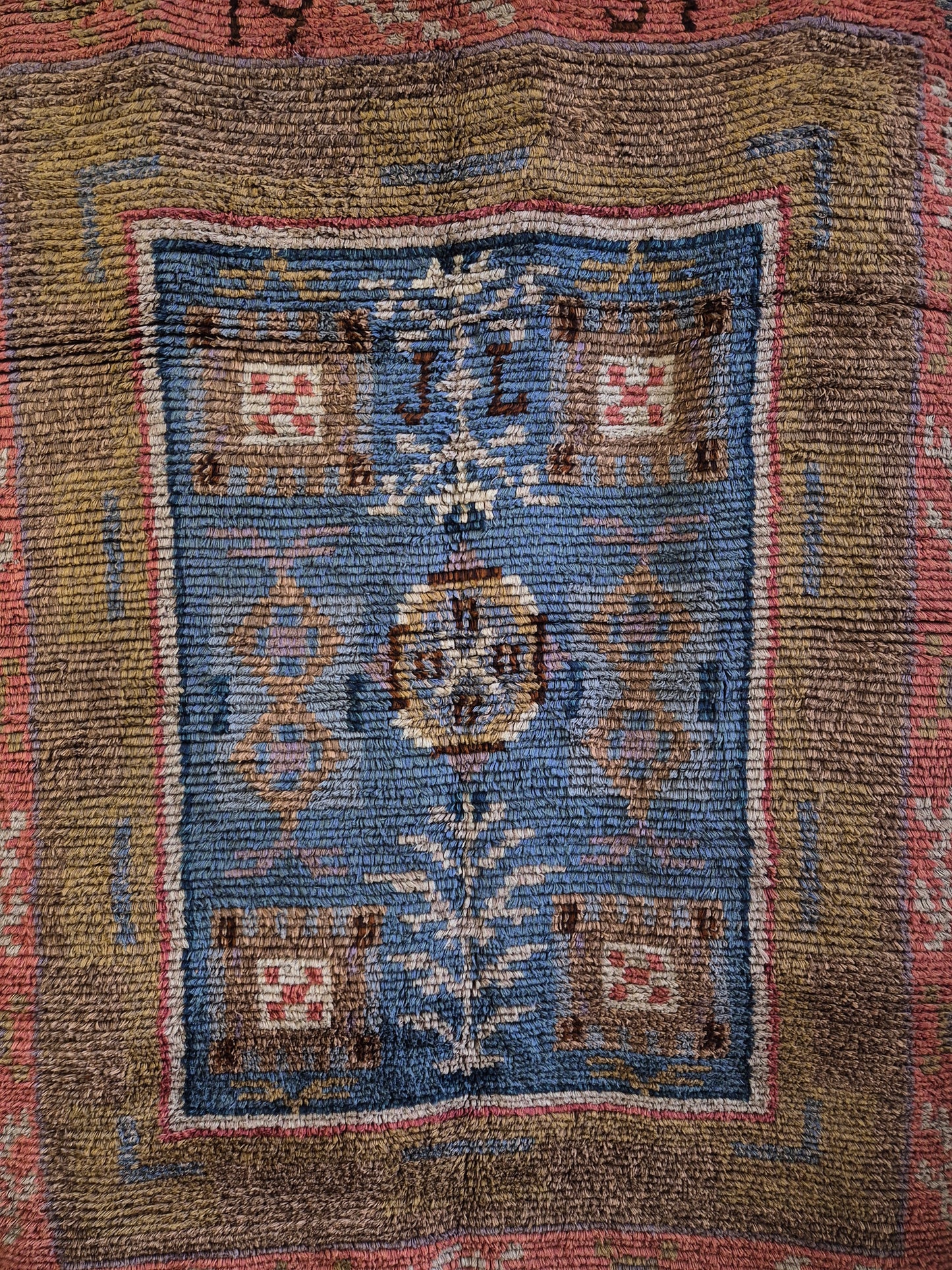 Antique Finnish Ryijy Rug 1931 | Handwoven Scandinavian Folk Art Textile | Large Vintage Wall Hanging 192x147 cm | Nordic Tapestry