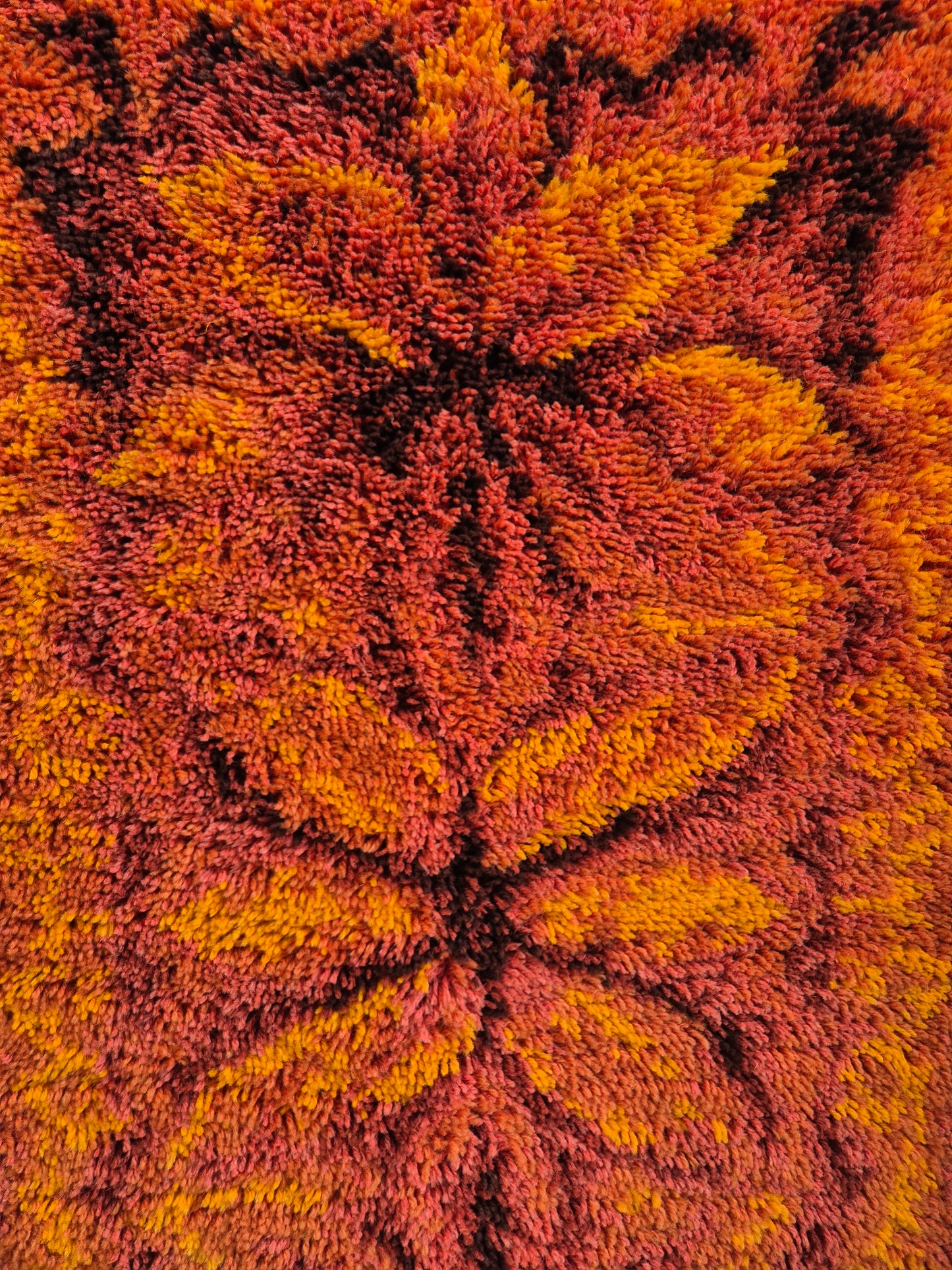 Vintage Finnish Ryijy Rug 70x125 cm | 1970s Scandinavian Shag Rug | Orange Brown Wall Hanging | Mid Century Nordic Textile