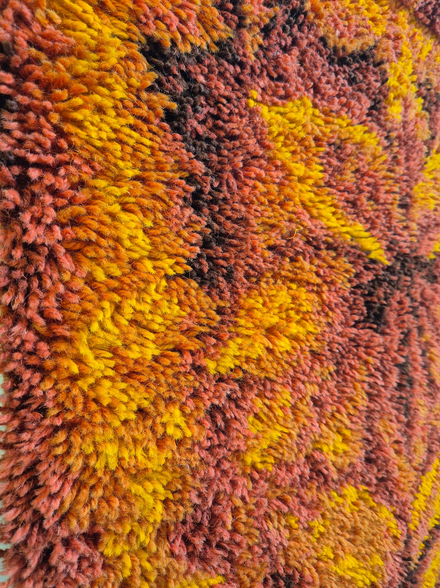 Vintage Finnish Ryijy Rug 70x125 cm | 1970s Scandinavian Shag Rug | Orange Brown Wall Hanging | Mid Century Nordic Textile