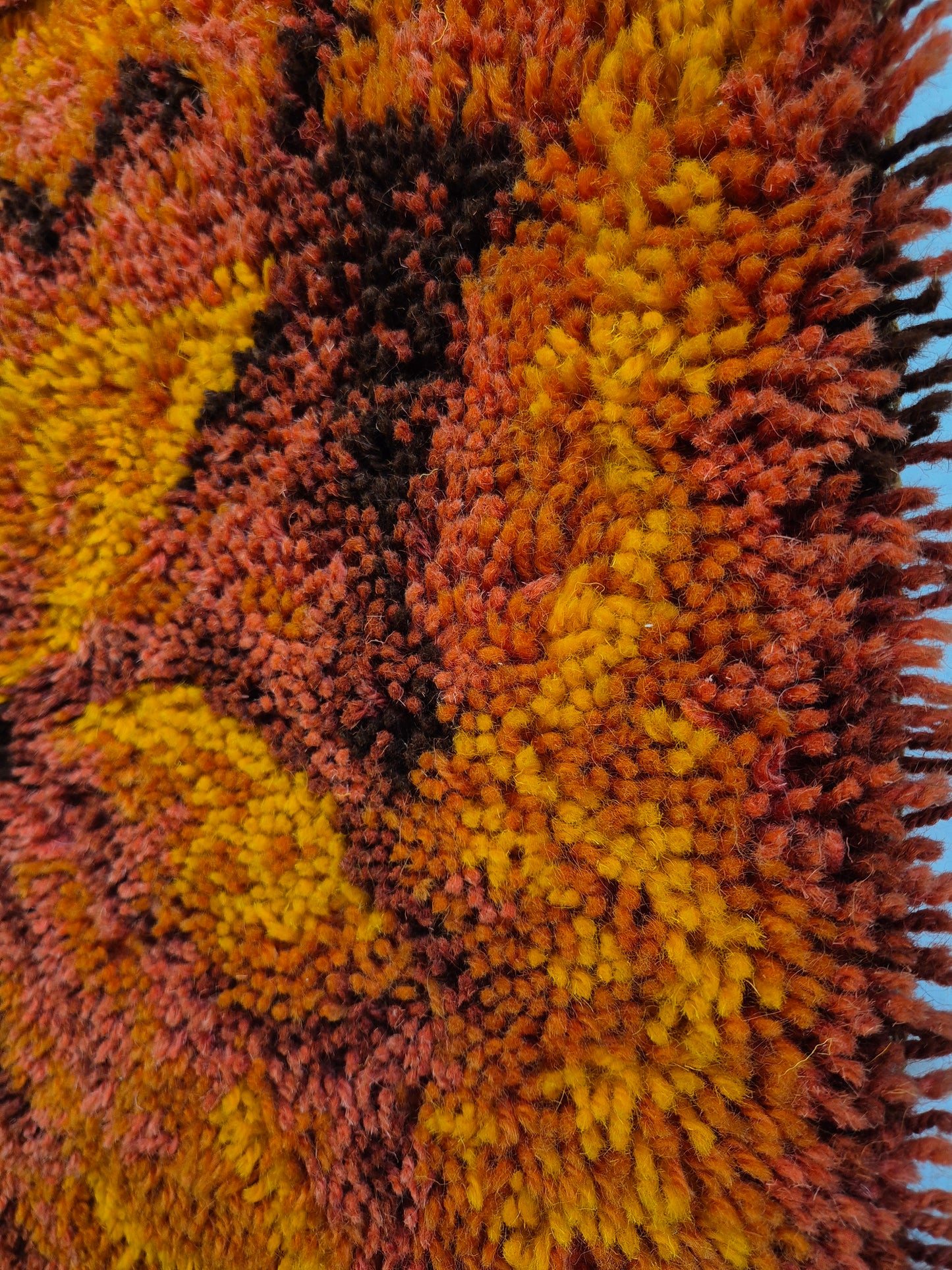 Vintage Finnish Ryijy Rug 70x125 cm | 1970s Scandinavian Shag Rug | Orange Brown Wall Hanging | Mid Century Nordic Textile
