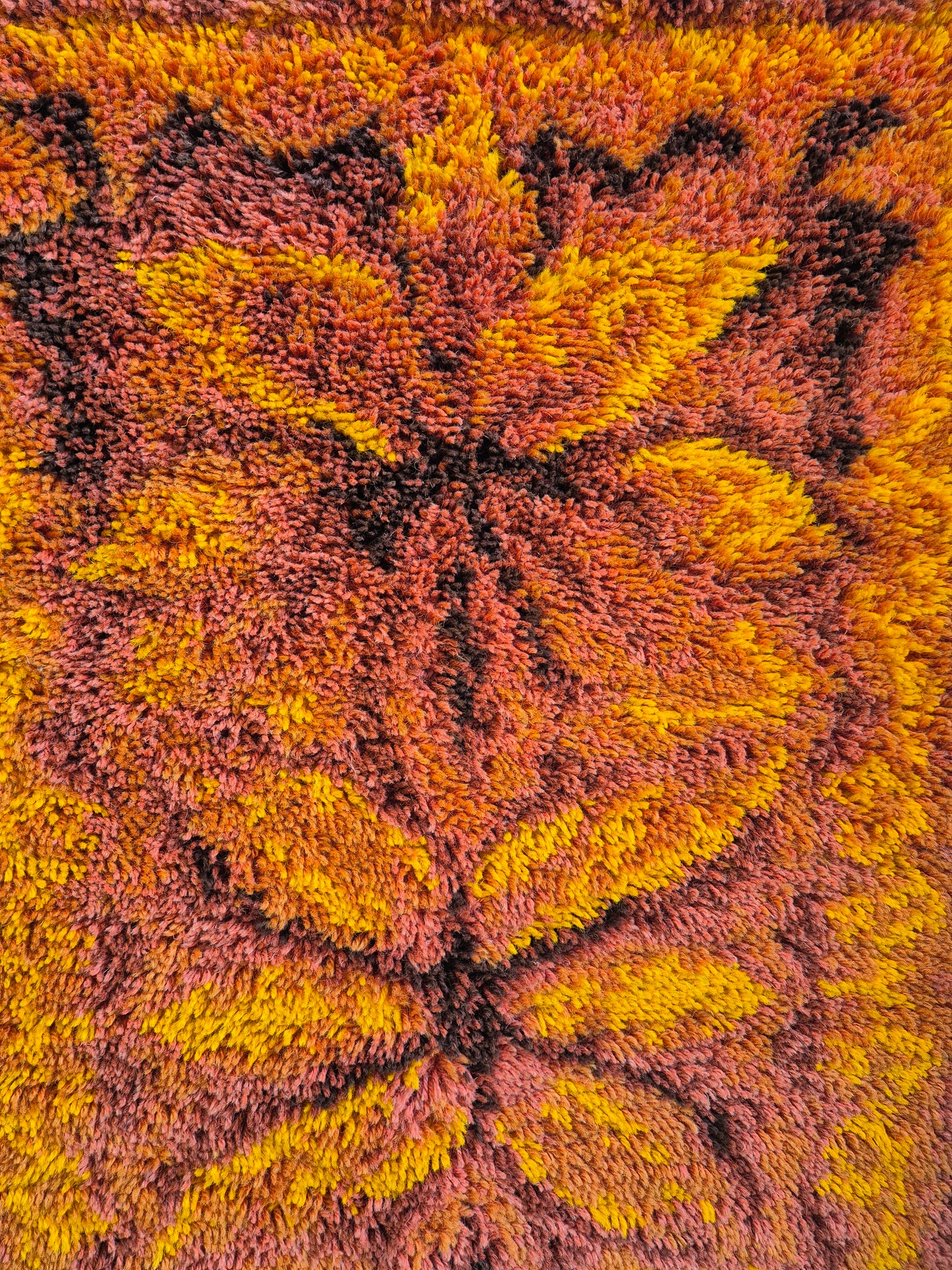 Vintage Finnish Ryijy Rug 70x125 cm | 1970s Scandinavian Shag Rug | Orange Brown Wall Hanging | Mid Century Nordic Textile