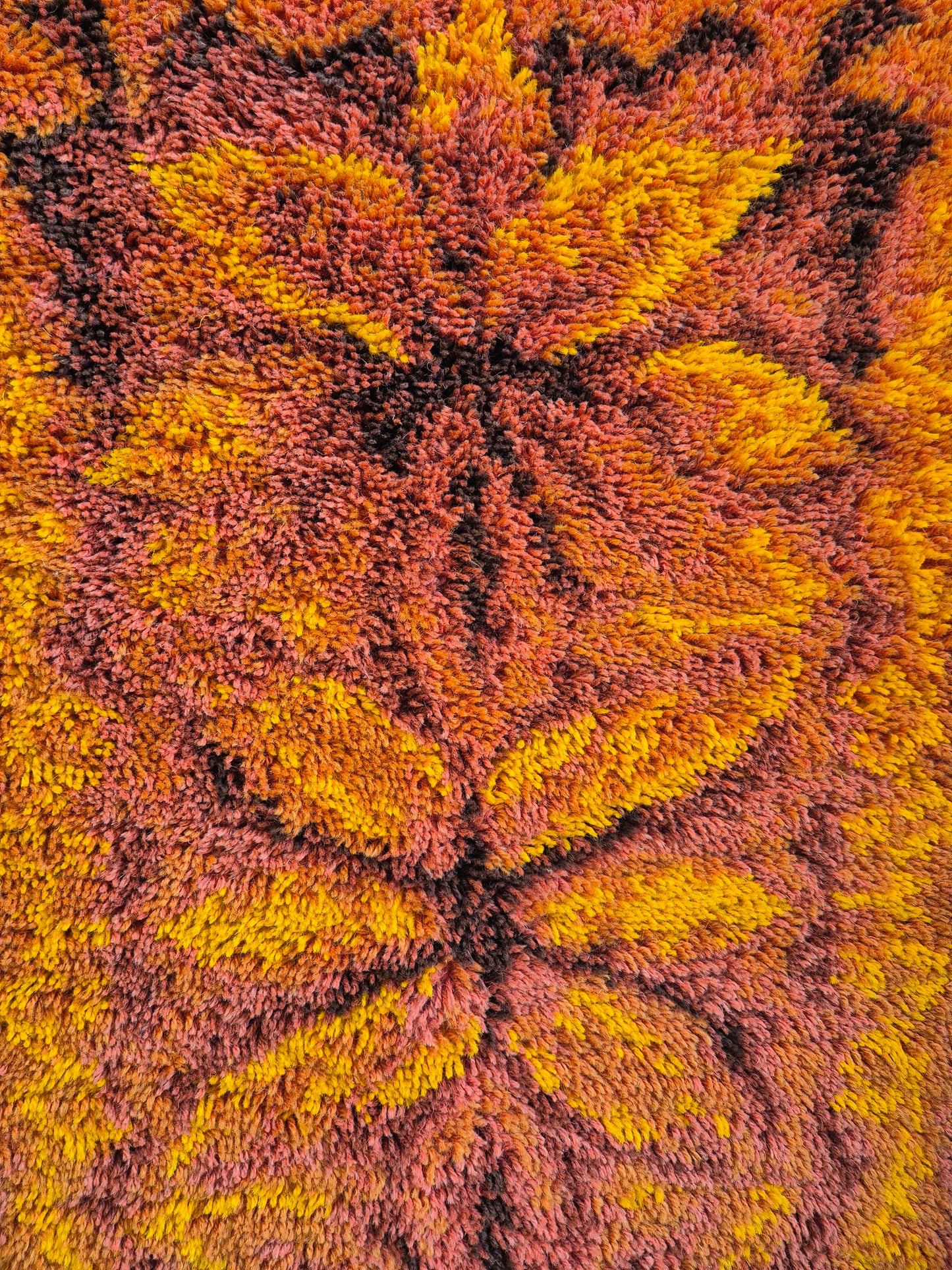 Vintage Finnish Ryijy Rug 70x125 cm | 1970s Scandinavian Shag Rug | Orange Brown Wall Hanging | Mid Century Nordic Textile
