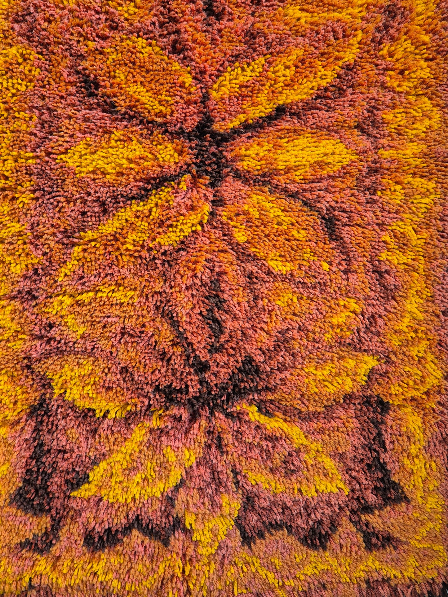 Vintage Finnish Ryijy Rug 70x125 cm | 1970s Scandinavian Shag Rug | Orange Brown Wall Hanging | Mid Century Nordic Textile