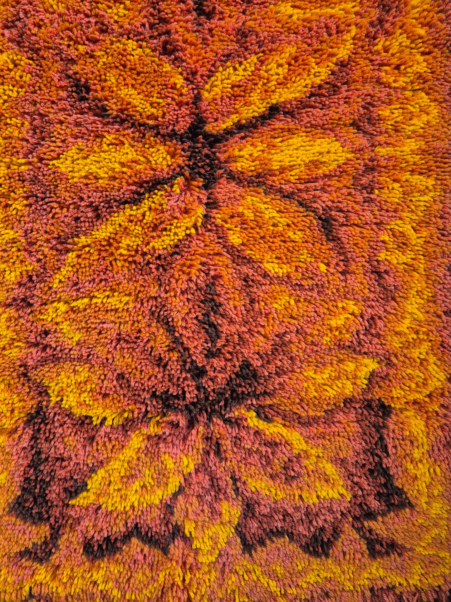 Vintage Finnish Ryijy Rug 70x125 cm | 1970s Scandinavian Shag Rug | Orange Brown Wall Hanging | Mid Century Nordic Textile