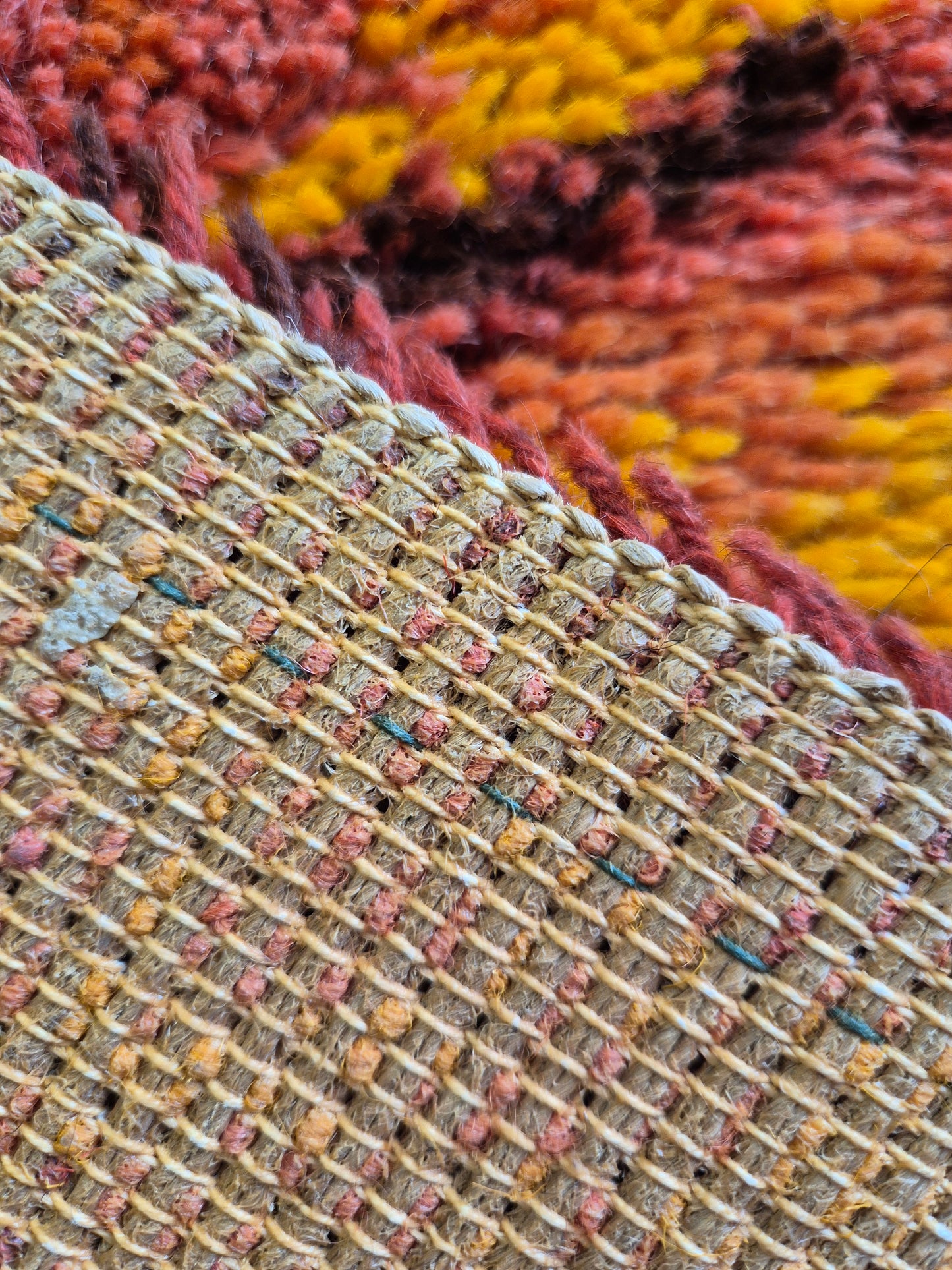 Vintage Finnish Ryijy Rug 70x125 cm | 1970s Scandinavian Shag Rug | Orange Brown Wall Hanging | Mid Century Nordic Textile