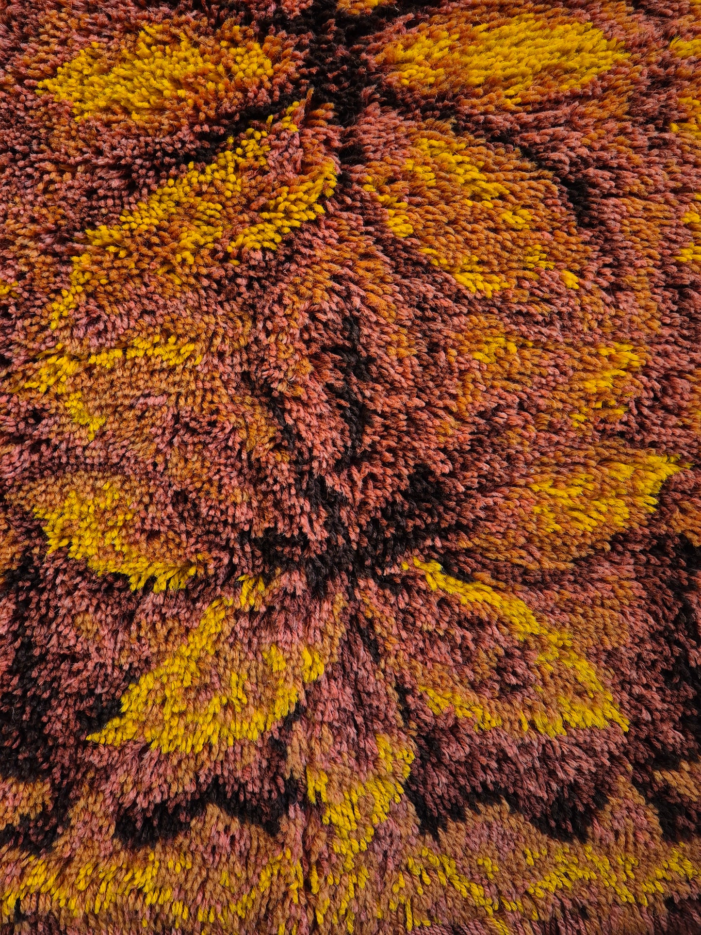 Vintage Finnish Ryijy Rug 70x125 cm | 1970s Scandinavian Shag Rug | Orange Brown Wall Hanging | Mid Century Nordic Textile