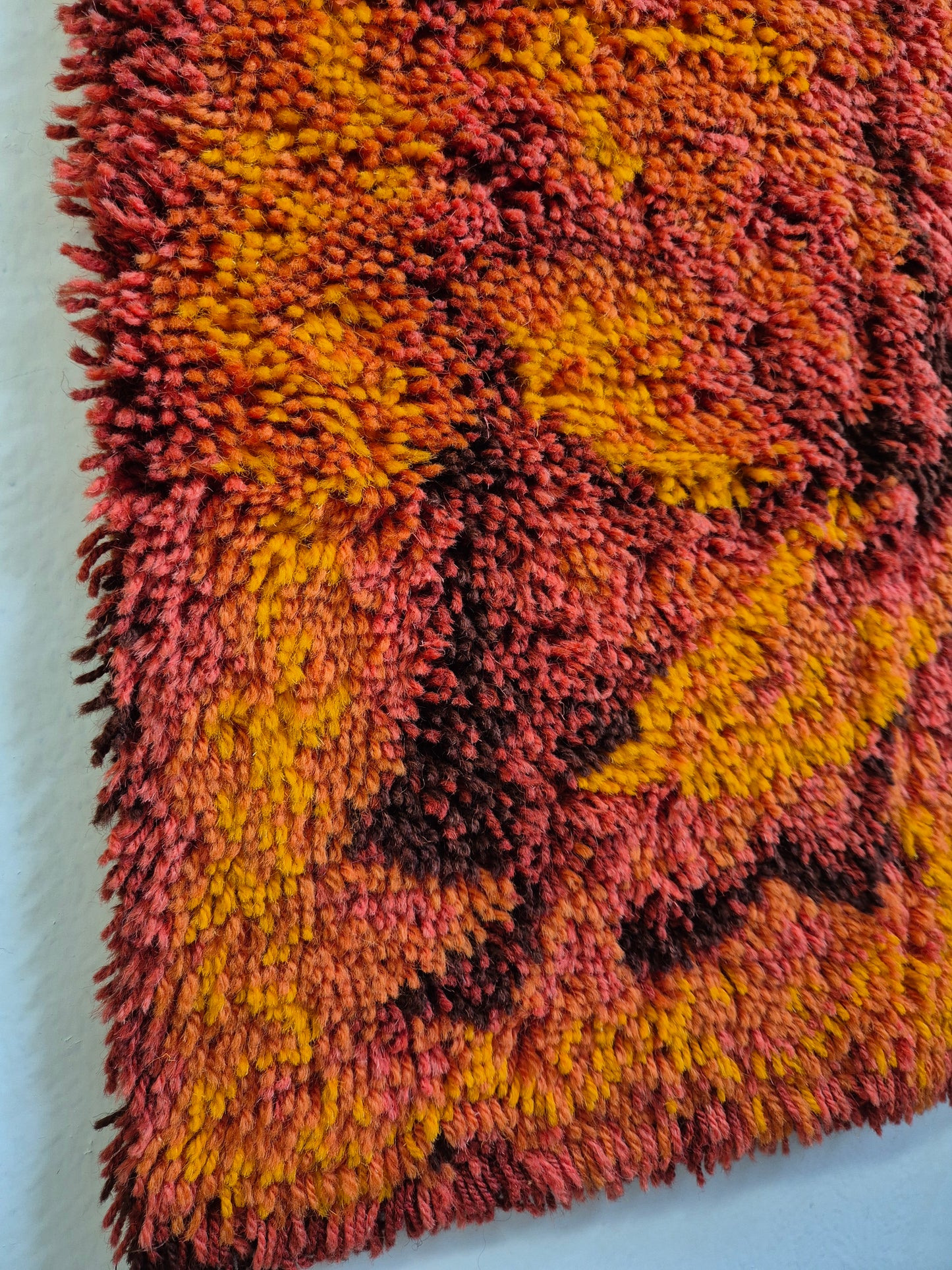 Vintage Finnish Ryijy Rug 70x125 cm | 1970s Scandinavian Shag Rug | Orange Brown Wall Hanging | Mid Century Nordic Textile