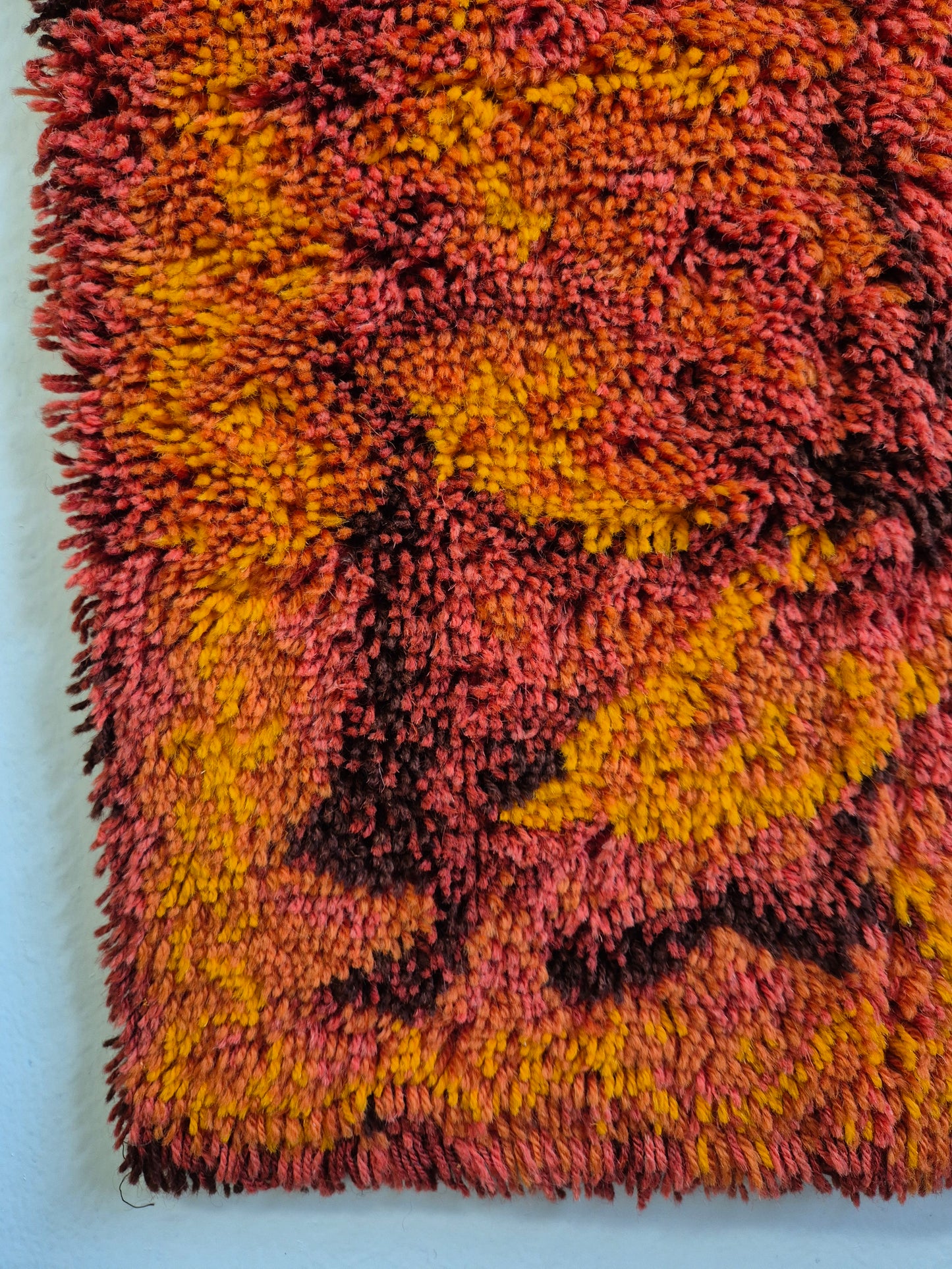 Vintage Finnish Ryijy Rug 70x125 cm | 1970s Scandinavian Shag Rug | Orange Brown Wall Hanging | Mid Century Nordic Textile