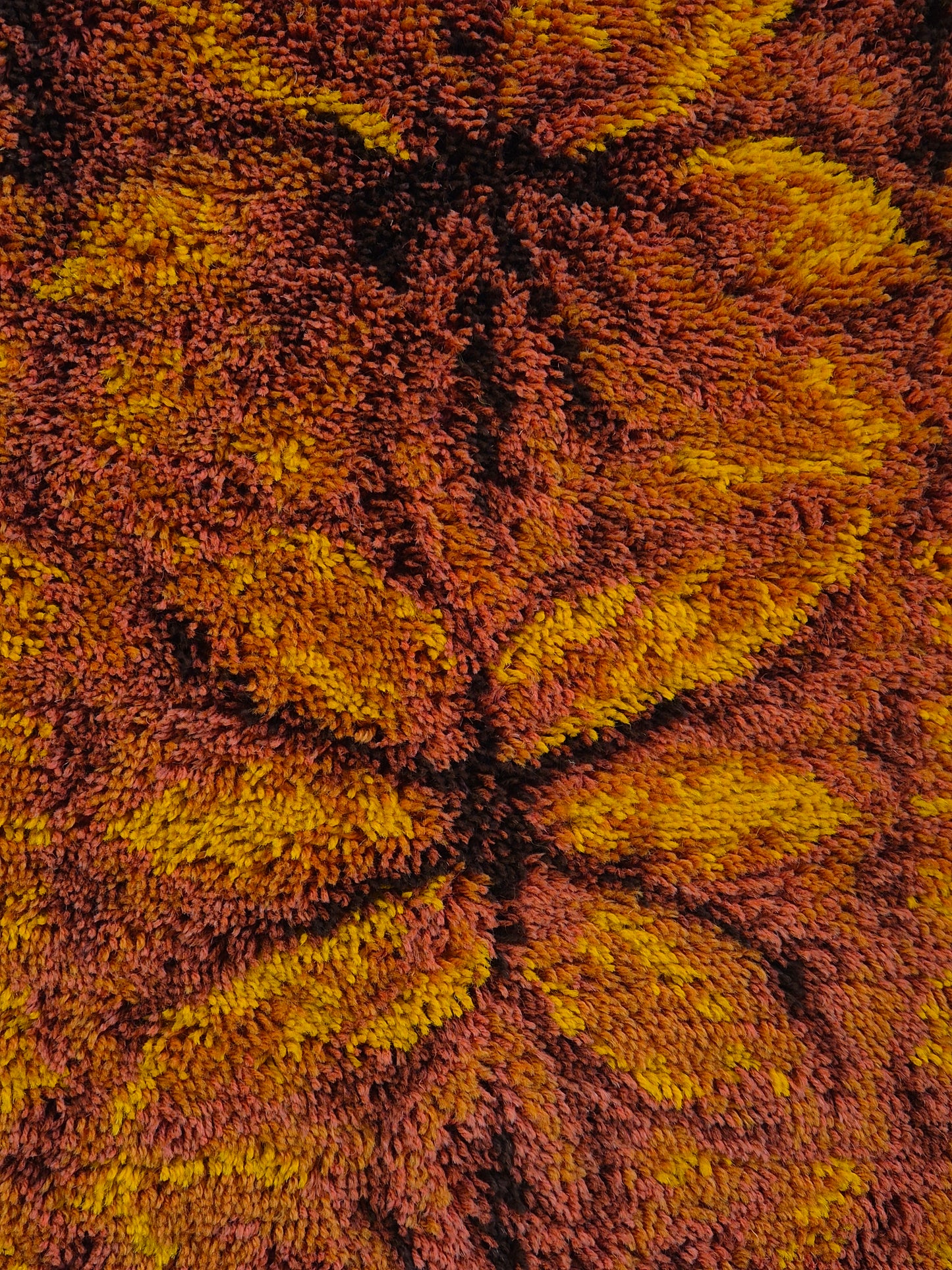 Vintage Finnish Ryijy Rug 70x125 cm | 1970s Scandinavian Shag Rug | Orange Brown Wall Hanging | Mid Century Nordic Textile