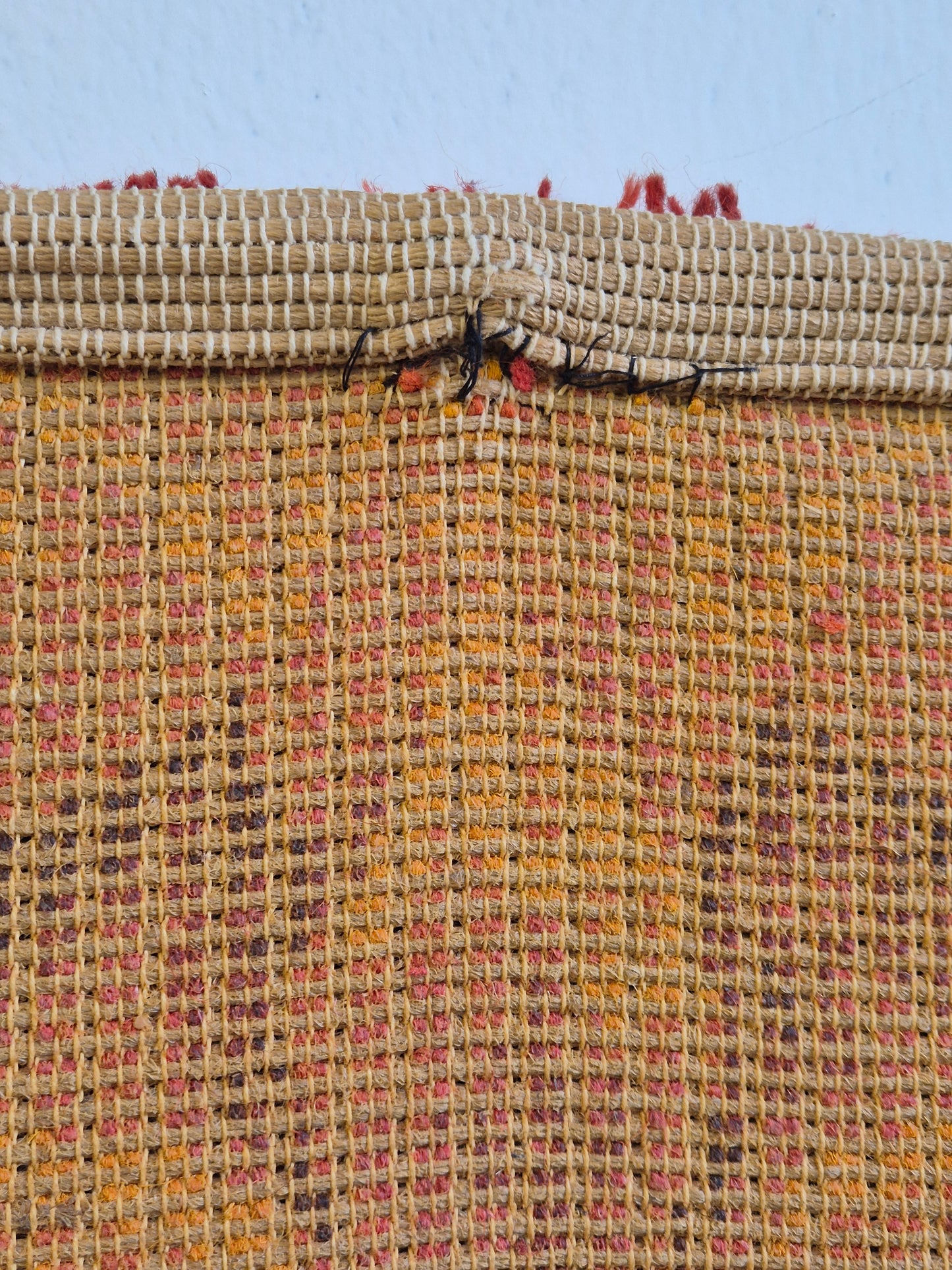 Vintage Finnish Ryijy Rug 70x125 cm | 1970s Scandinavian Shag Rug | Orange Brown Wall Hanging | Mid Century Nordic Textile