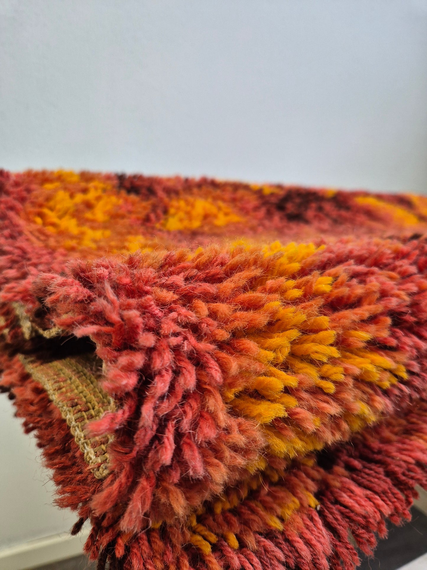 Vintage Finnish Ryijy Rug 70x125 cm | 1970s Scandinavian Shag Rug | Orange Brown Wall Hanging | Mid Century Nordic Textile