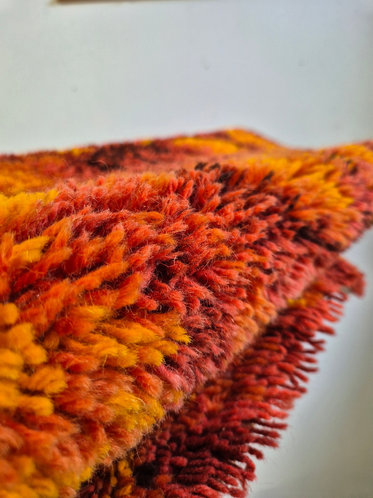 Vintage Finnish Ryijy Rug 70x125 cm | 1970s Scandinavian Shag Rug | Orange Brown Wall Hanging | Mid Century Nordic Textile
