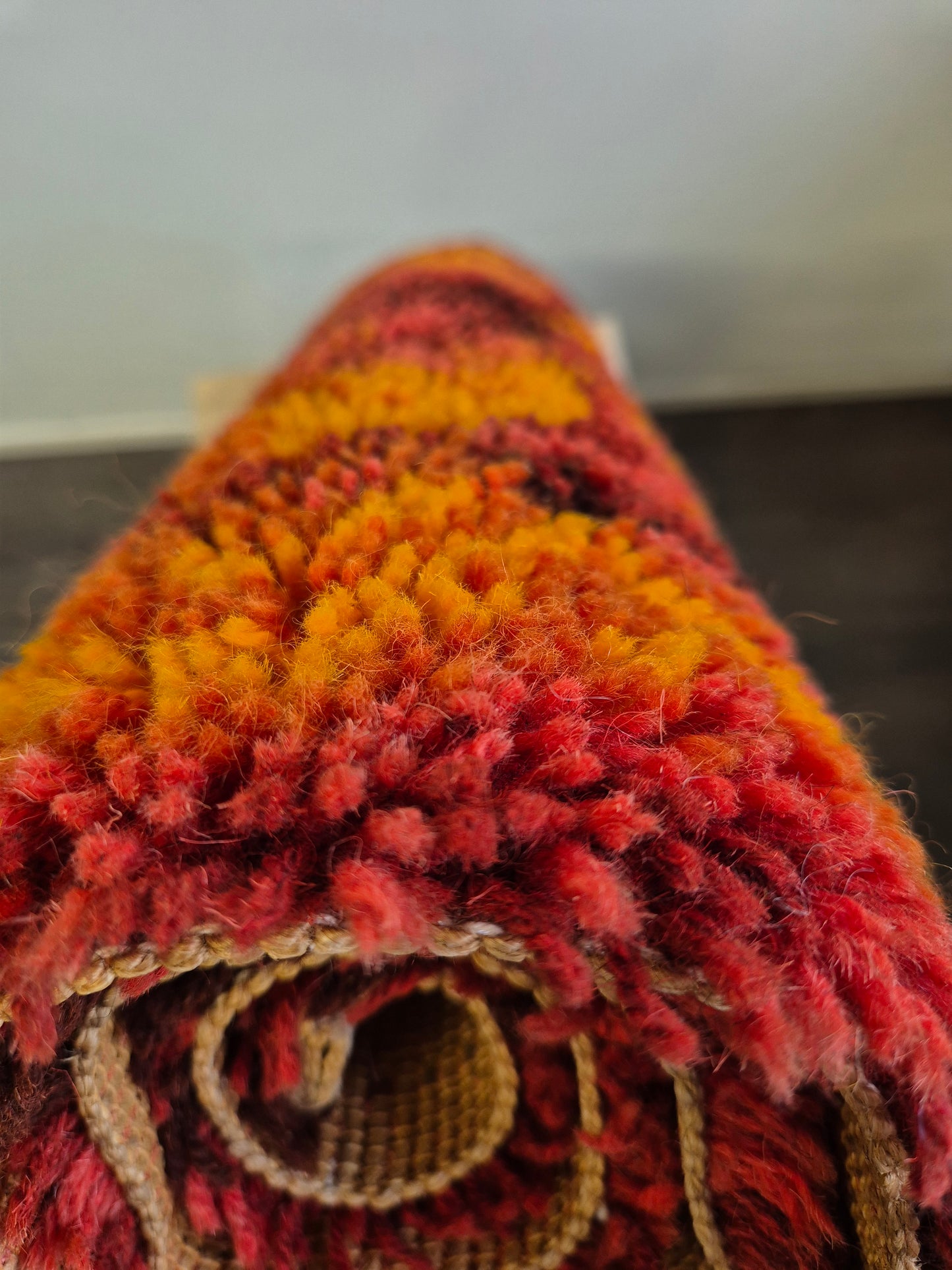 Vintage Finnish Ryijy Rug 70x125 cm | 1970s Scandinavian Shag Rug | Orange Brown Wall Hanging | Mid Century Nordic Textile