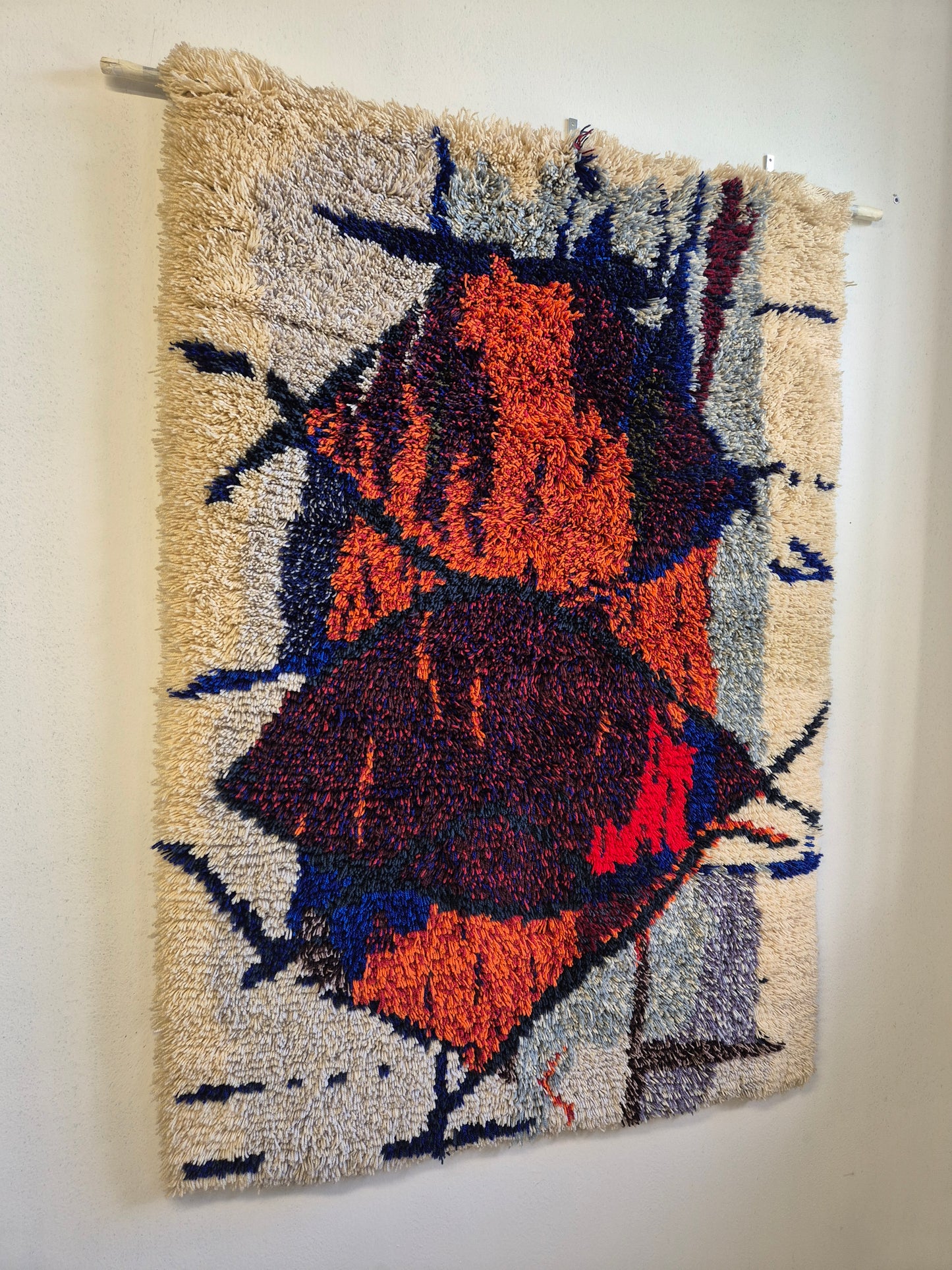 Vintage Kuunkivet Ryijy Wall Rug by Tuula Saarenpää | Finnish Handwoven Wool Tapestry | 1960s 1970s Scandinavian Textile