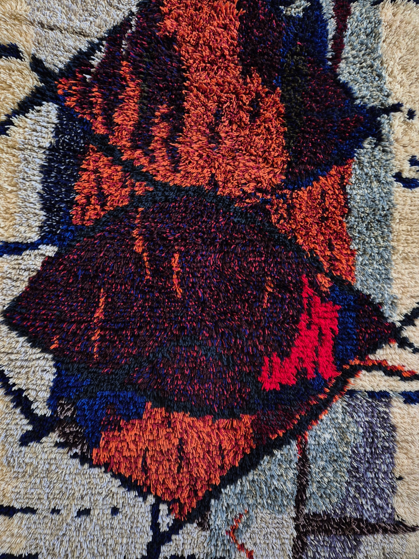 Vintage Kuunkivet Ryijy Wall Rug by Tuula Saarenpää | Finnish Handwoven Wool Tapestry | 1960s 1970s Scandinavian Textile