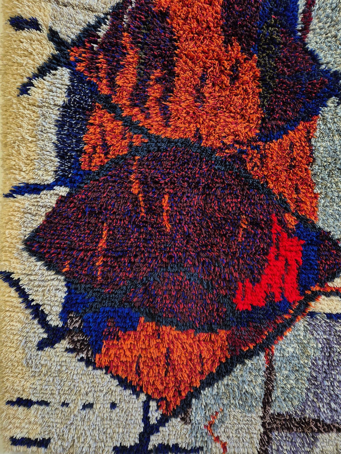 Vintage Kuunkivet Ryijy Wall Rug by Tuula Saarenpää | Finnish Handwoven Wool Tapestry | 1960s 1970s Scandinavian Textile