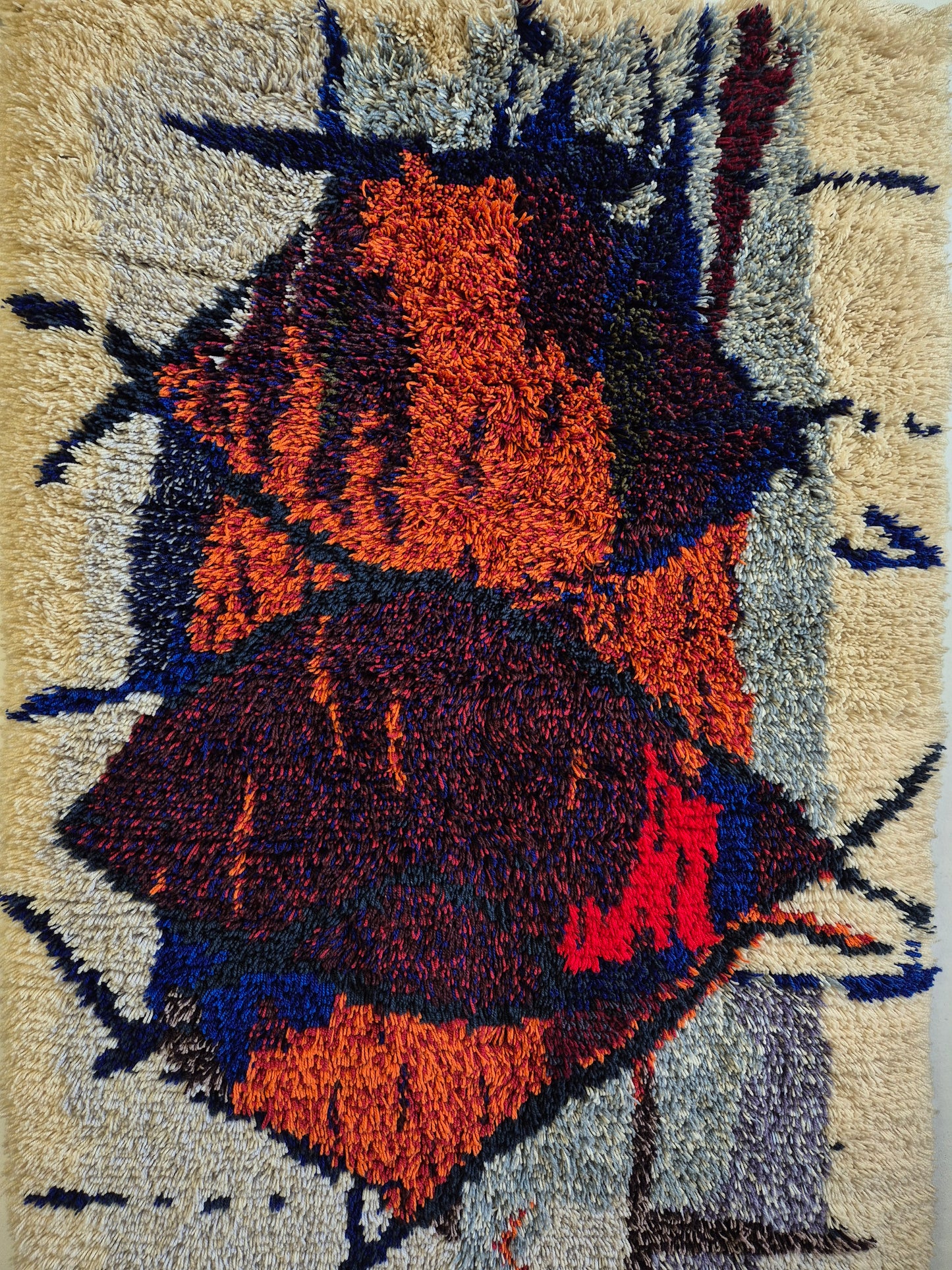Vintage Kuunkivet Ryijy Wall Rug by Tuula Saarenpää | Finnish Handwoven Wool Tapestry | 1960s 1970s Scandinavian Textile