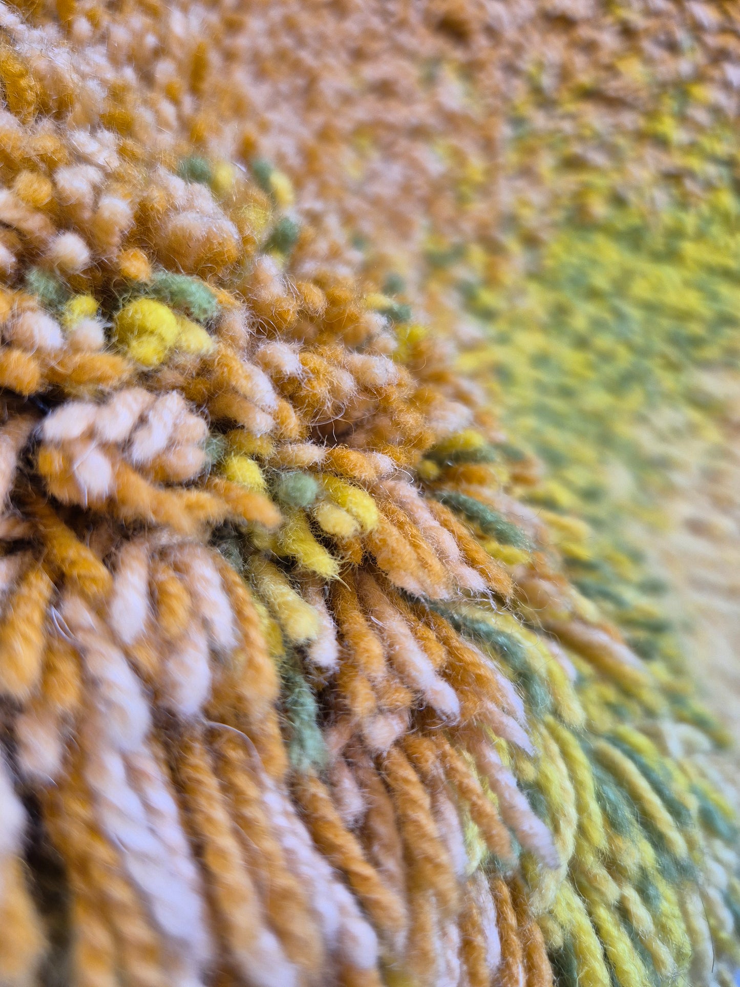 Vintage Finnish Ryijy Wall Hanging 100 x 150 cm | Handmade Wool Tapestry | Abstract Orange & Green Textile Art | Scandinavian Fiber Art