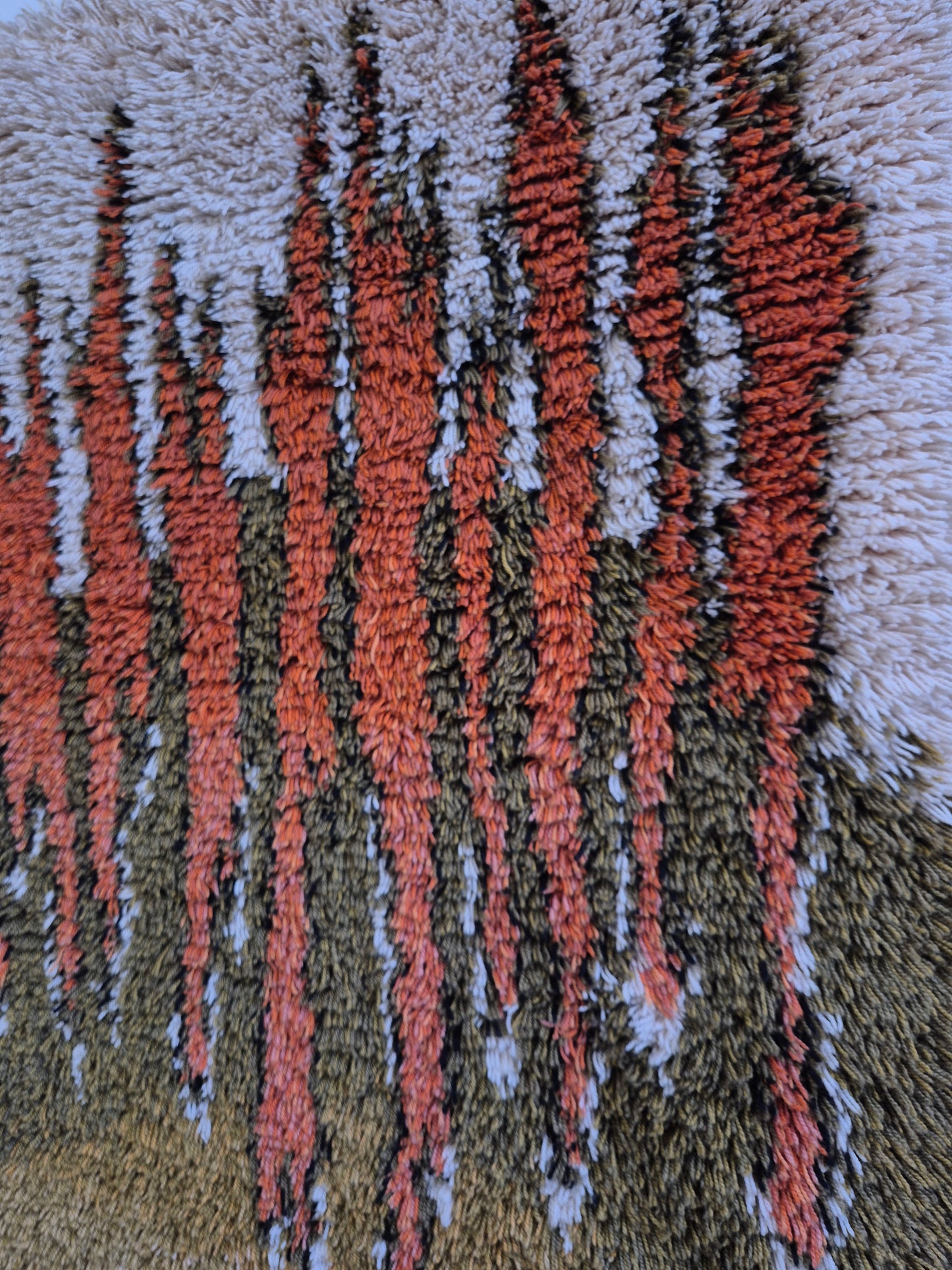 Vintage Finnish Ryijy Wall Hanging 100 x 150 cm | Handmade Wool Tapestry | Abstract Orange & Green Textile Art | Scandinavian Fiber Art