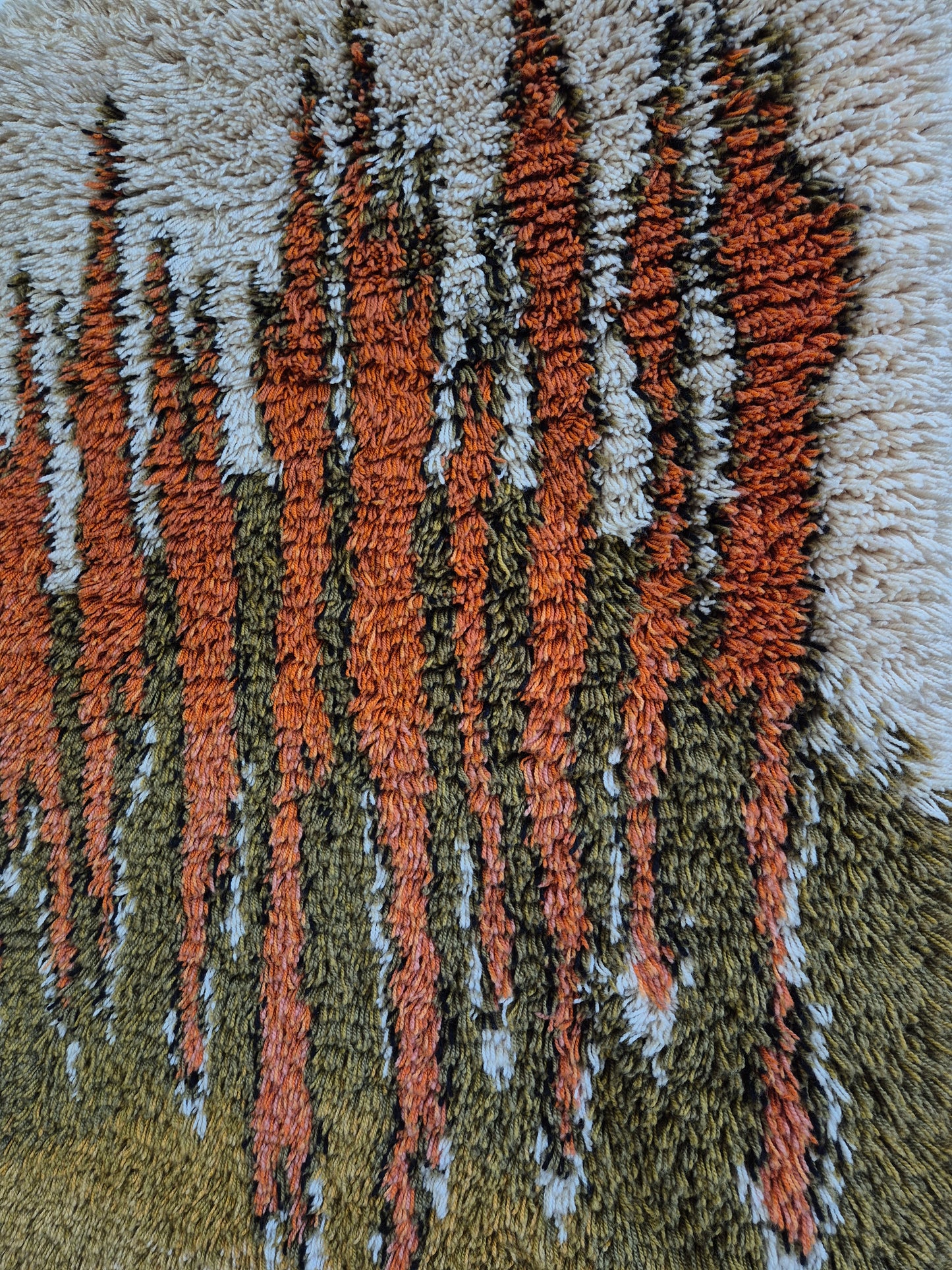 Vintage Finnish Ryijy Wall Hanging 100 x 150 cm | Handmade Wool Tapestry | Abstract Orange & Green Textile Art | Scandinavian Fiber Art