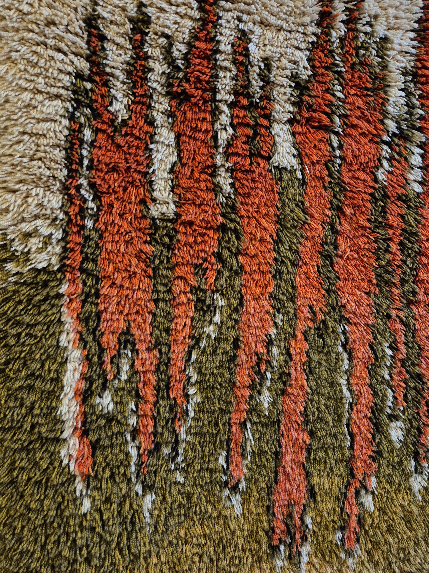 Vintage Finnish Ryijy Wall Hanging 100 x 150 cm | Handmade Wool Tapestry | Abstract Orange & Green Textile Art | Scandinavian Fiber Art