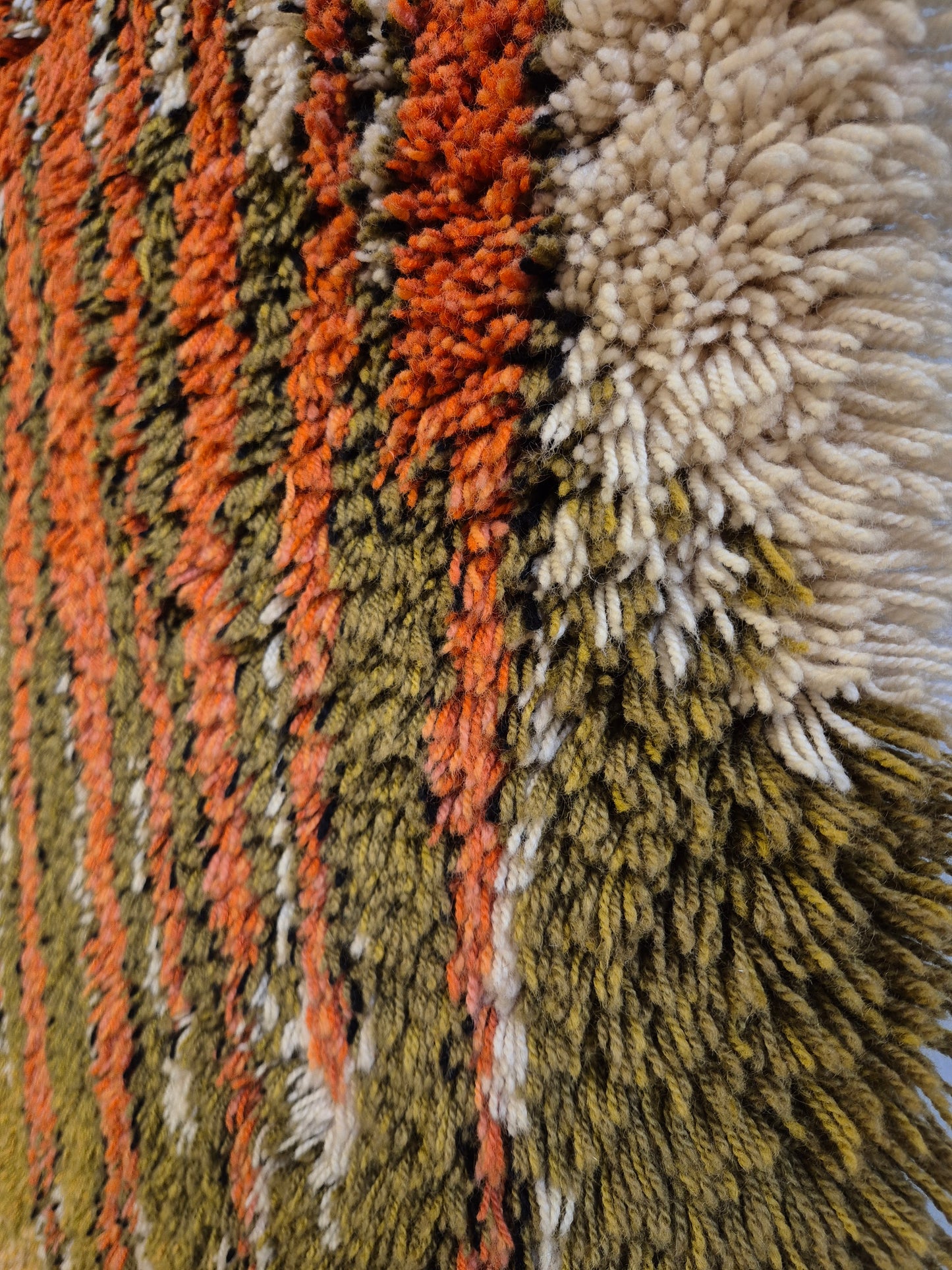 Vintage Finnish Ryijy Wall Hanging 100 x 150 cm | Handmade Wool Tapestry | Abstract Orange & Green Textile Art | Scandinavian Fiber Art