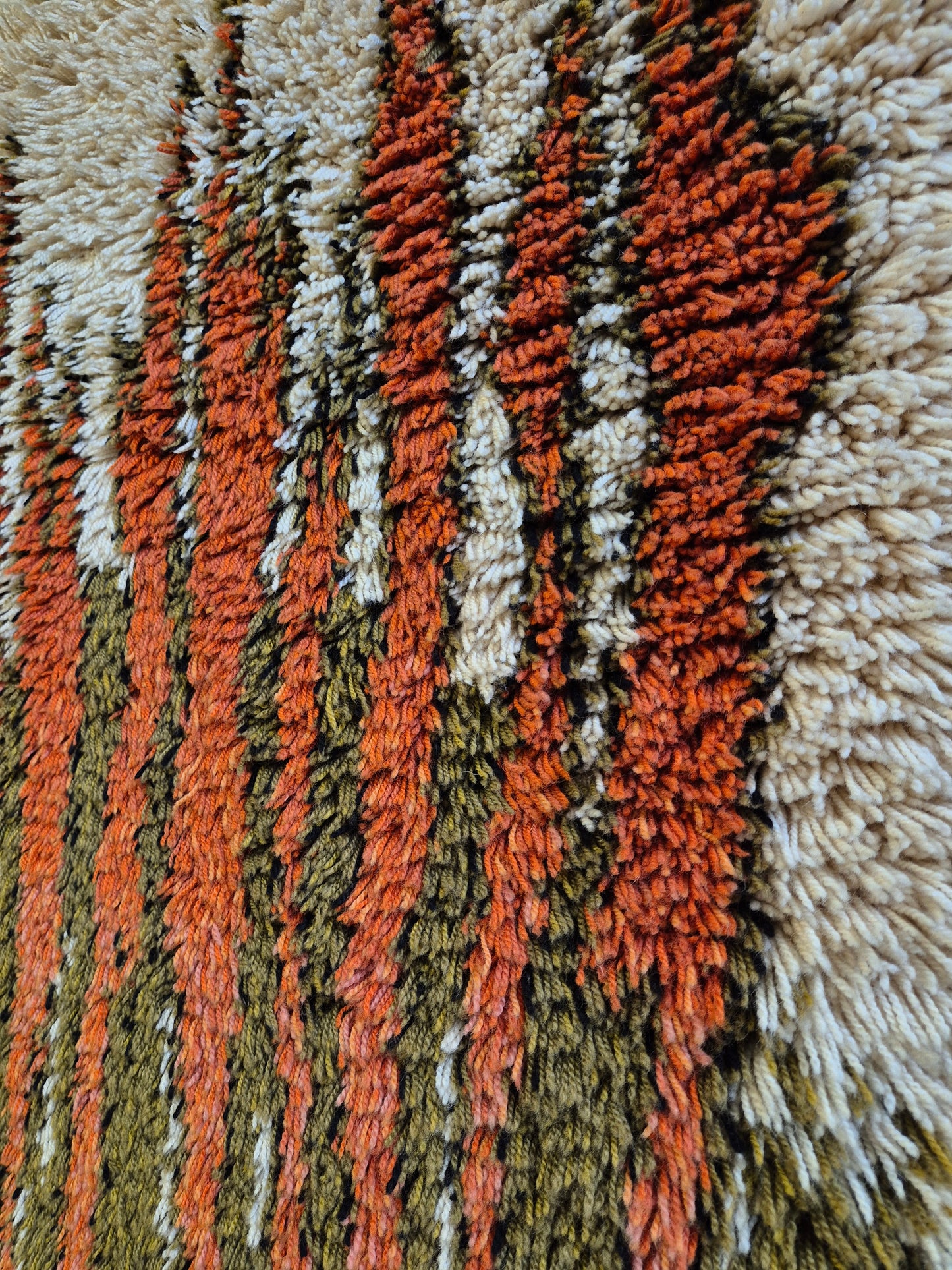 Vintage Finnish Ryijy Wall Hanging 100 x 150 cm | Handmade Wool Tapestry | Abstract Orange & Green Textile Art | Scandinavian Fiber Art