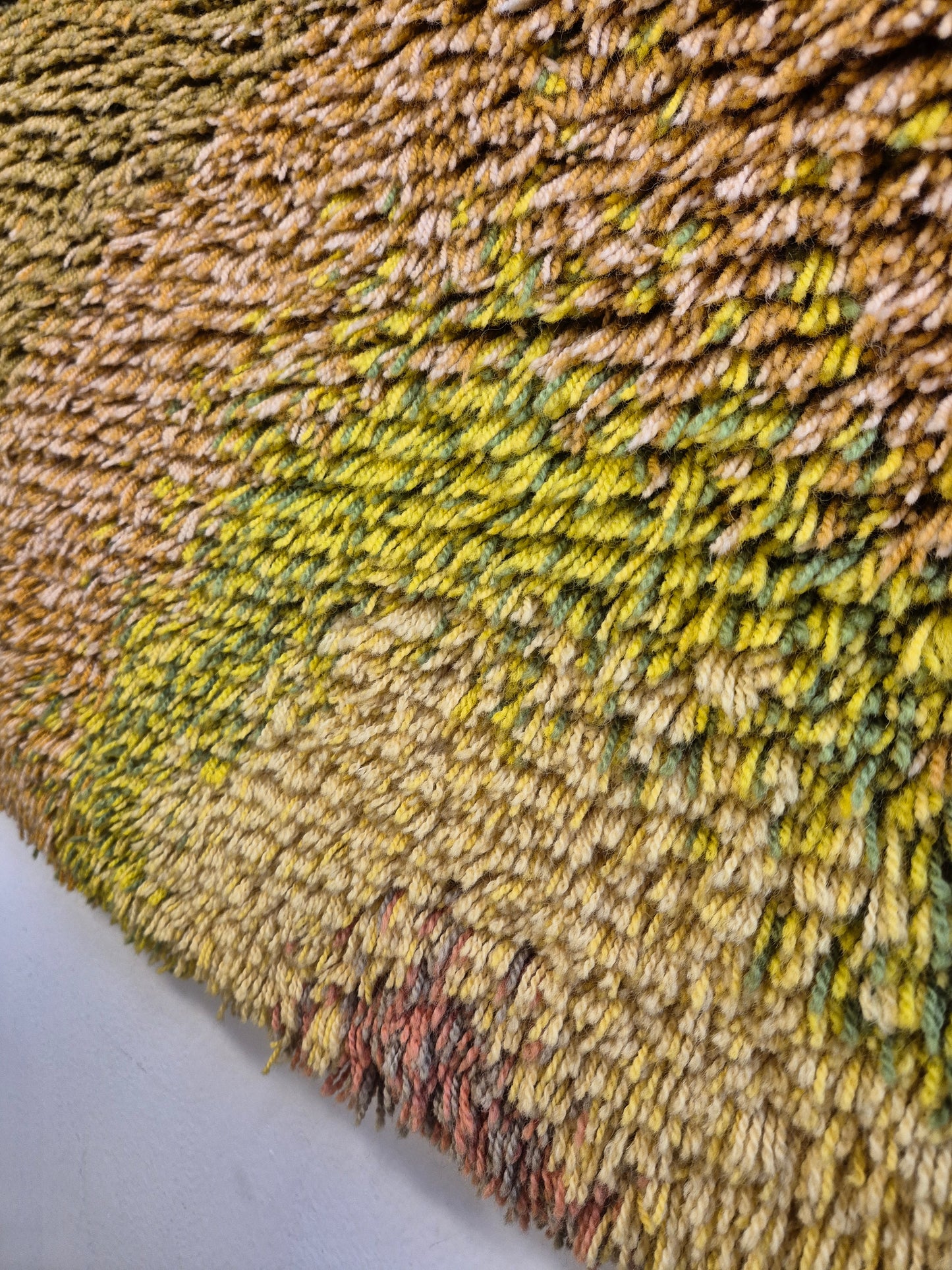 Vintage Finnish Ryijy Wall Hanging 100 x 150 cm | Handmade Wool Tapestry | Abstract Orange & Green Textile Art | Scandinavian Fiber Art