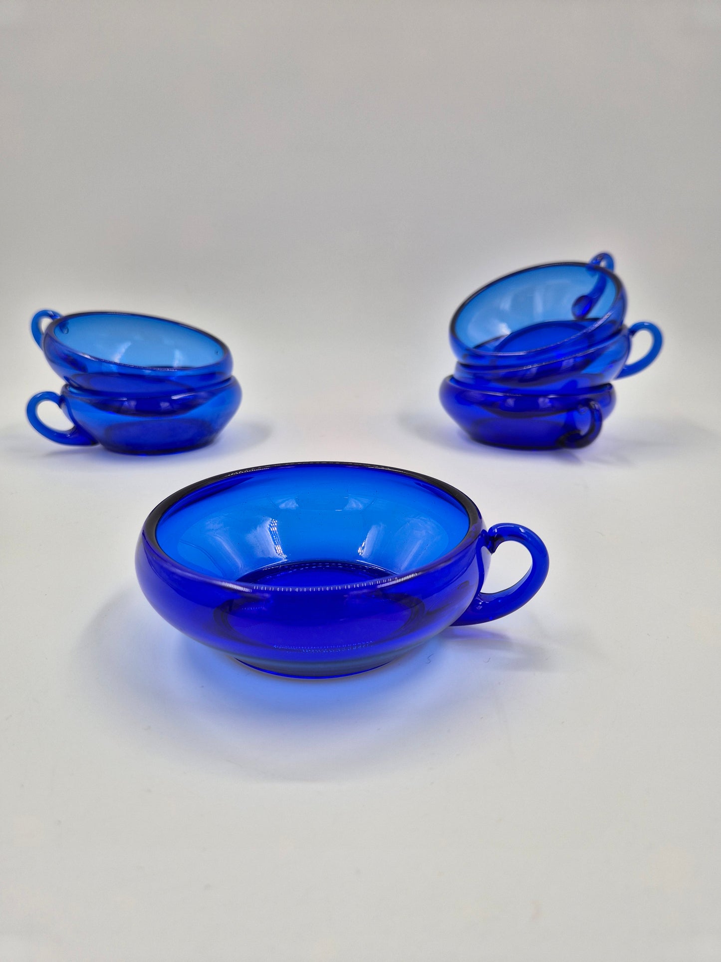Set of 6 Vintage Kumela Blue Glass Dessert Bowls | Sirkka-Liisa Kumela-Lehtonen | Finnish Art Glass Dessert Cups | 1960s–1970s