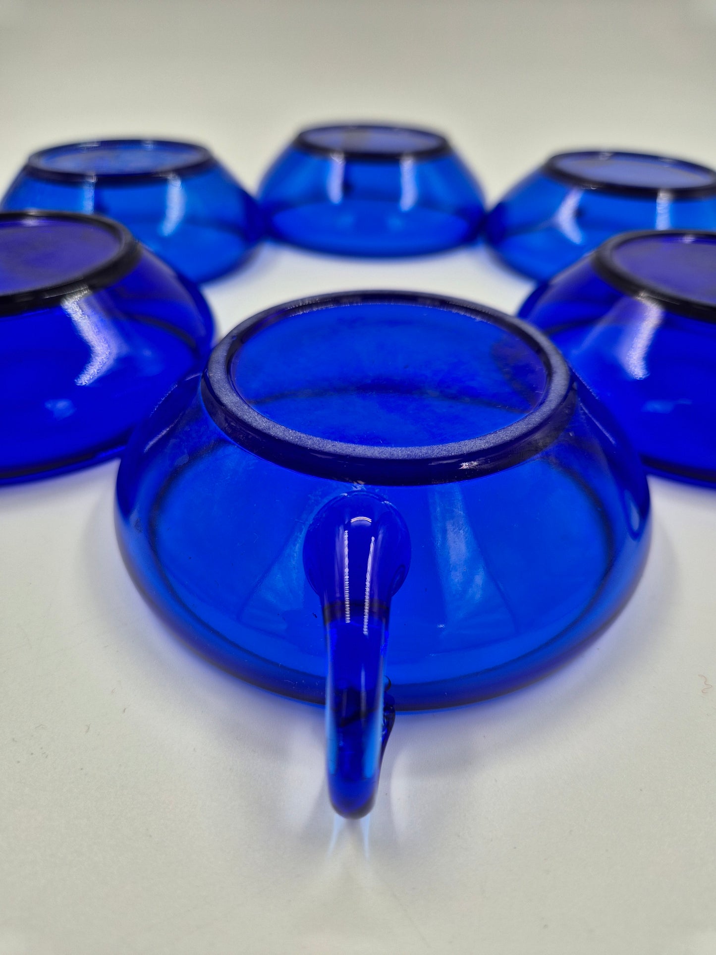 Set of 6 Vintage Kumela Blue Glass Dessert Bowls | Sirkka-Liisa Kumela-Lehtonen | Finnish Art Glass Dessert Cups | 1960s–1970s