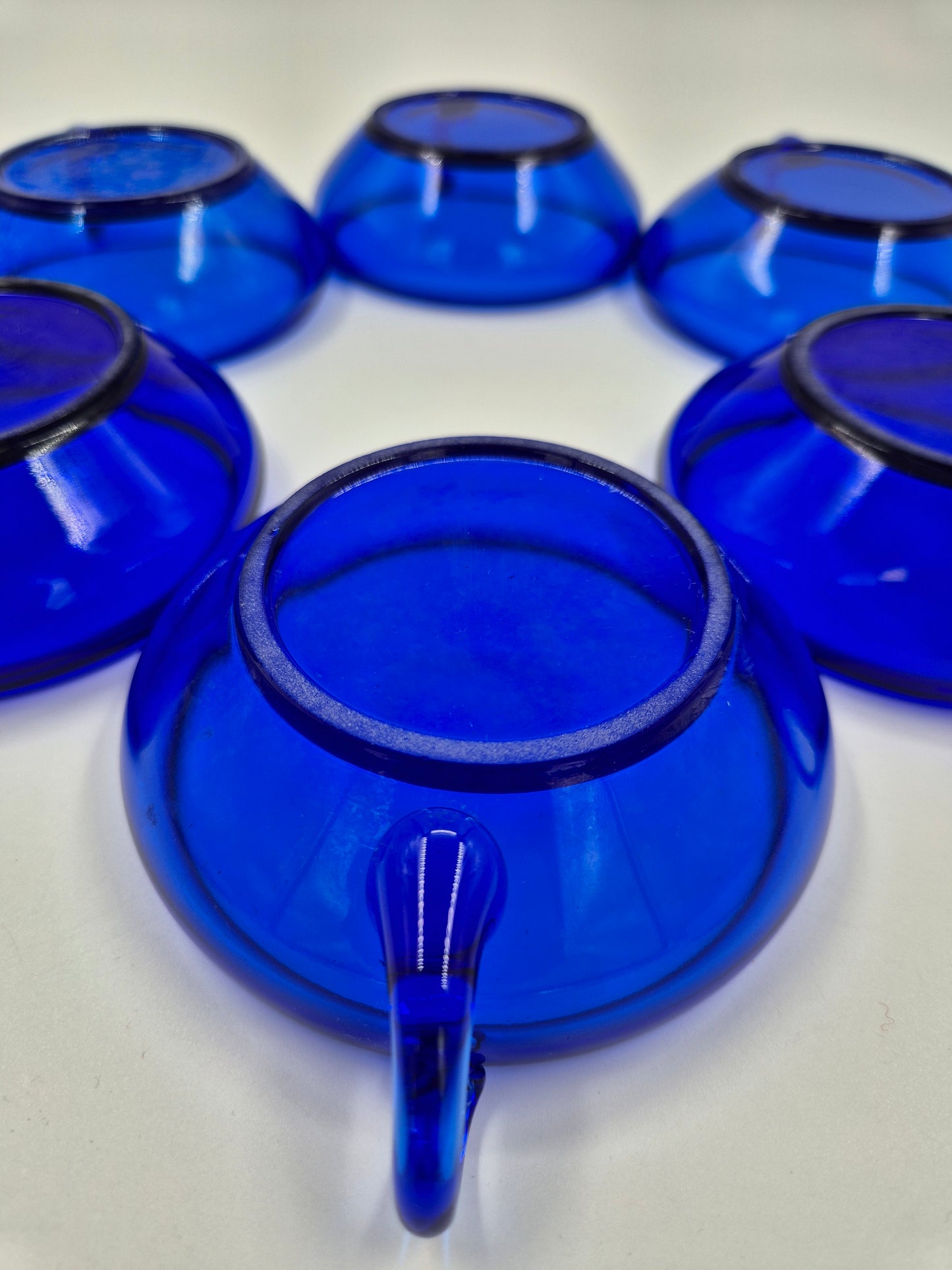Set of 6 Vintage Kumela Blue Glass Dessert Bowls | Sirkka-Liisa Kumela-Lehtonen | Finnish Art Glass Dessert Cups | 1960s–1970s
