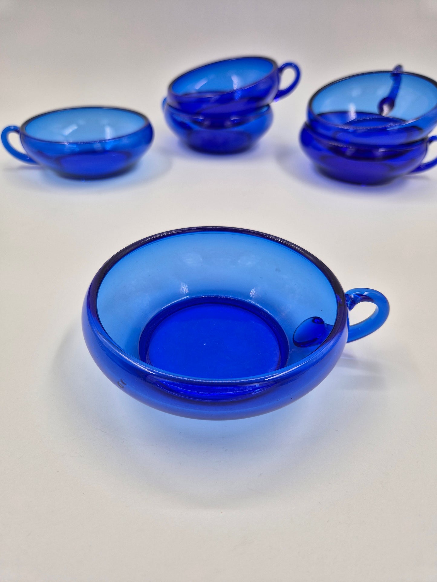 Set of 6 Vintage Kumela Blue Glass Dessert Bowls | Sirkka-Liisa Kumela-Lehtonen | Finnish Art Glass Dessert Cups | 1960s–1970s