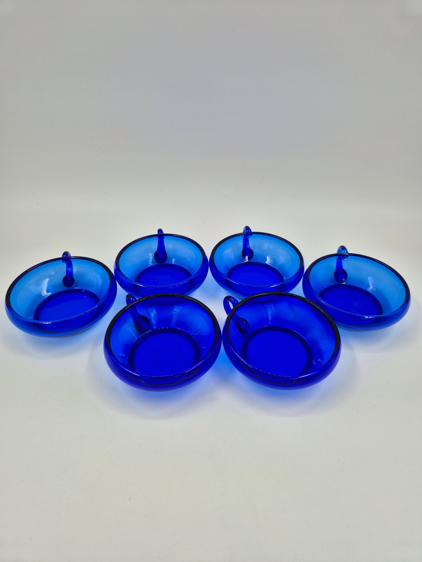 Set of 6 Vintage Kumela Blue Glass Dessert Bowls | Sirkka-Liisa Kumela-Lehtonen | Finnish Art Glass Dessert Cups | 1960s–1970s