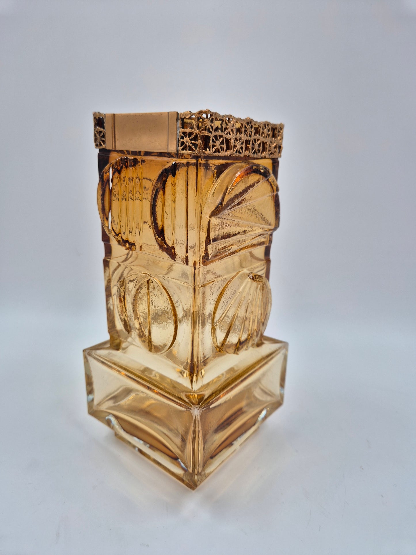 Vintage Pentti Sarpaneva for Kumela Finland Honey Yellow Art Glass Vase with Bronze Rim | Mid-Century Modern Scandinavian Design | Amber Crystal Vase