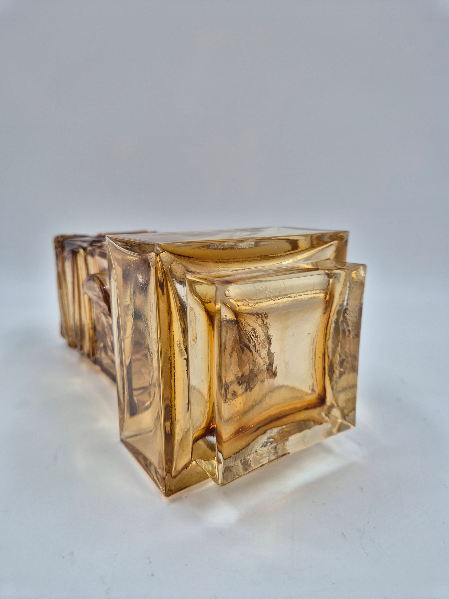 Vintage Pentti Sarpaneva for Kumela Finland Honey Yellow Art Glass Vase with Bronze Rim | Mid-Century Modern Scandinavian Design | Amber Crystal Vase