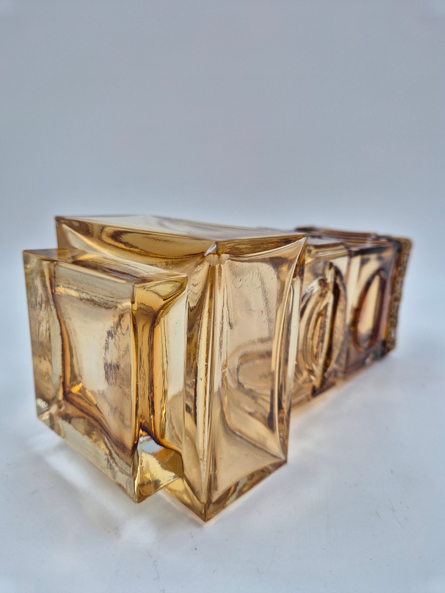 Vintage Pentti Sarpaneva for Kumela Finland Honey Yellow Art Glass Vase with Bronze Rim | Mid-Century Modern Scandinavian Design | Amber Crystal Vase