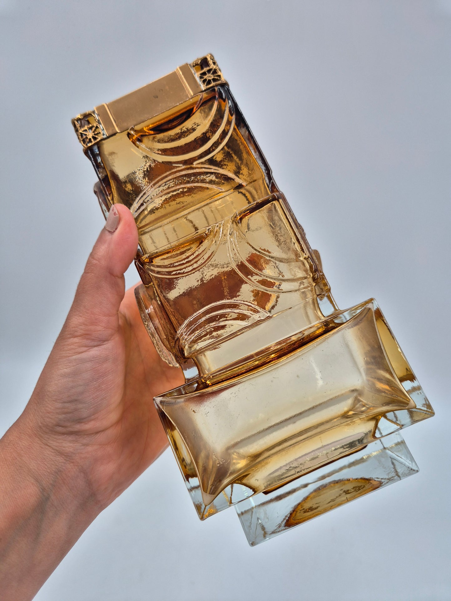 Vintage Pentti Sarpaneva for Kumela Finland Honey Yellow Art Glass Vase with Bronze Rim | Mid-Century Modern Scandinavian Design | Amber Crystal Vase