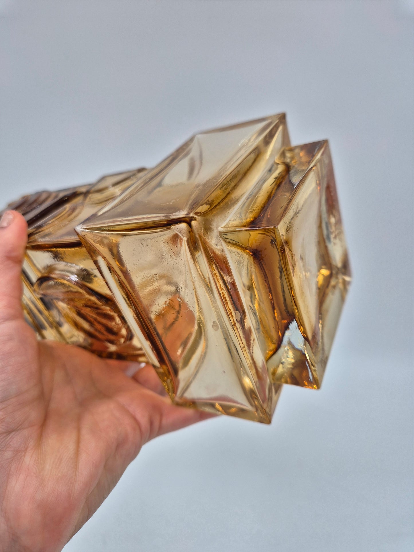Vintage Pentti Sarpaneva for Kumela Finland Honey Yellow Art Glass Vase with Bronze Rim | Mid-Century Modern Scandinavian Design | Amber Crystal Vase
