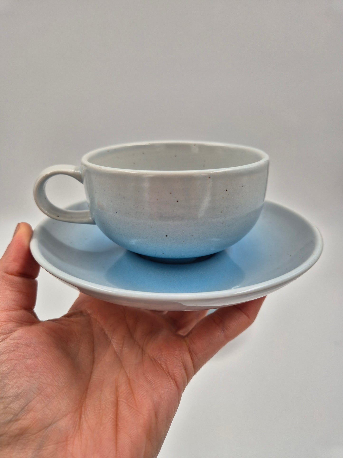 Vintage Pentik Salvia Coffee Cup & Saucer | Finnish Stoneware | Light Blue Gradient | Nordic Scandinavian Pottery | Made in Finland