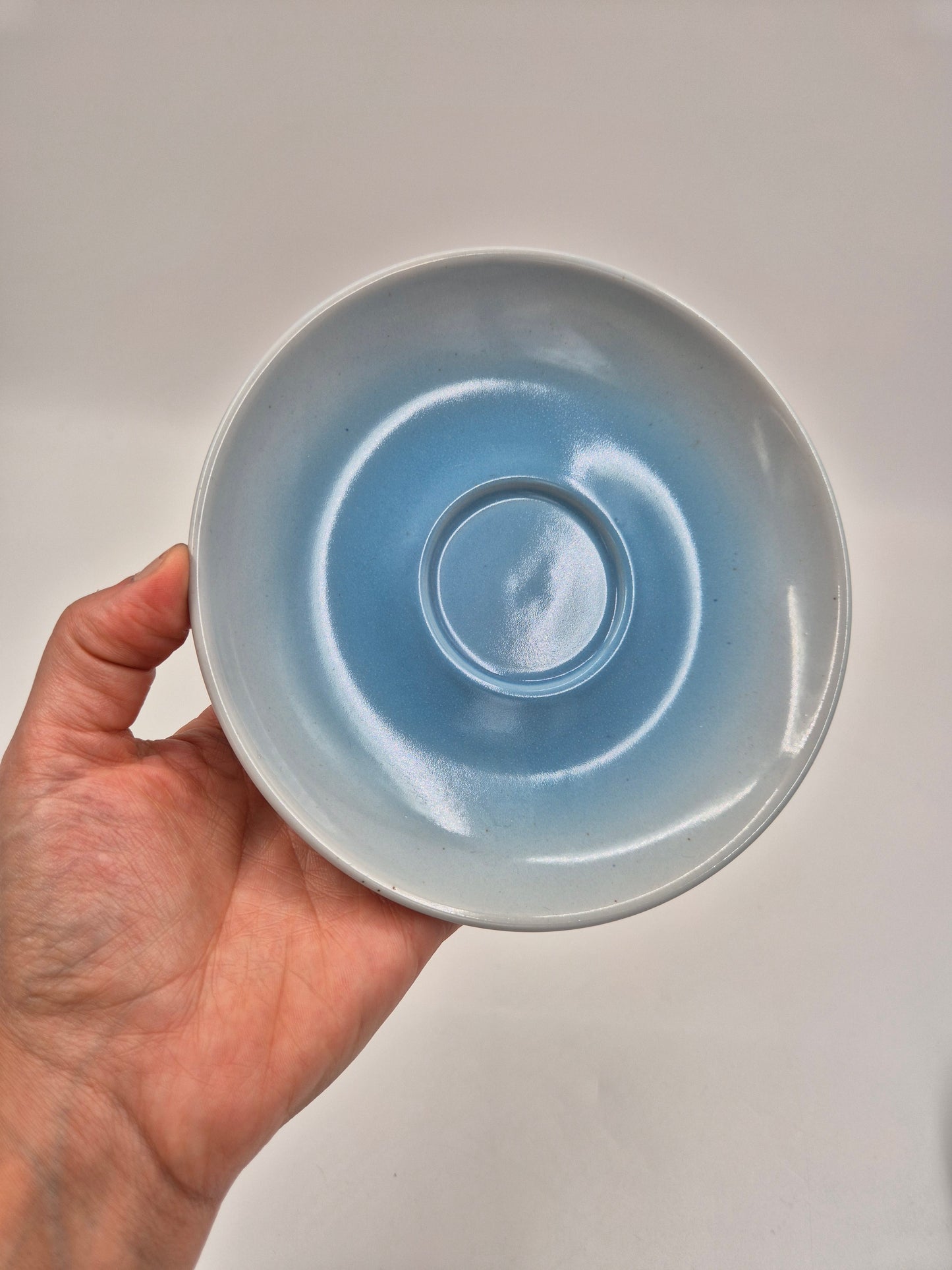 Vintage Pentik Salvia Coffee Cup & Saucer | Finnish Stoneware | Light Blue Gradient | Nordic Scandinavian Pottery | Made in Finland