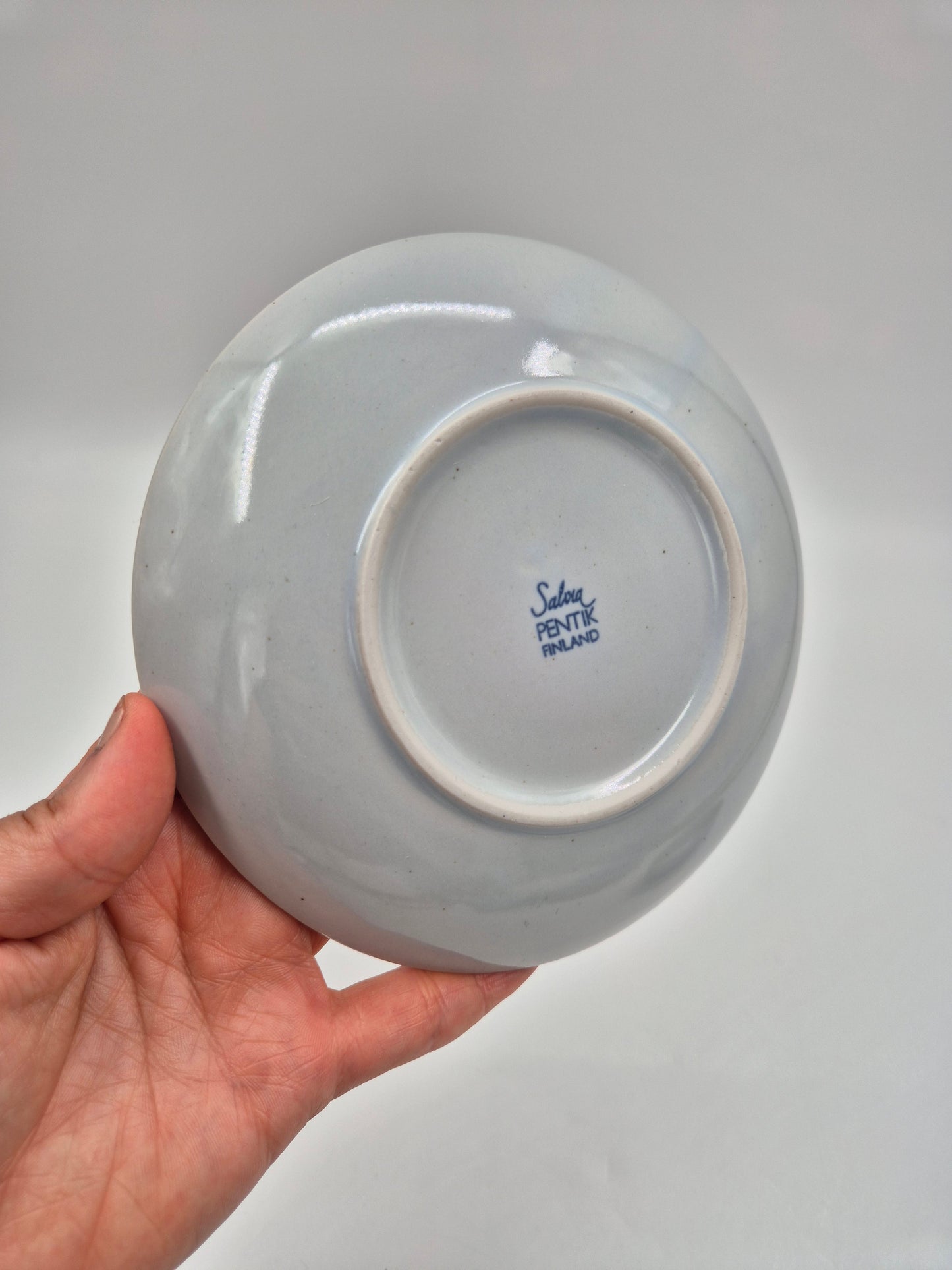 Vintage Pentik Salvia Coffee Cup & Saucer | Finnish Stoneware | Light Blue Gradient | Nordic Scandinavian Pottery | Made in Finland