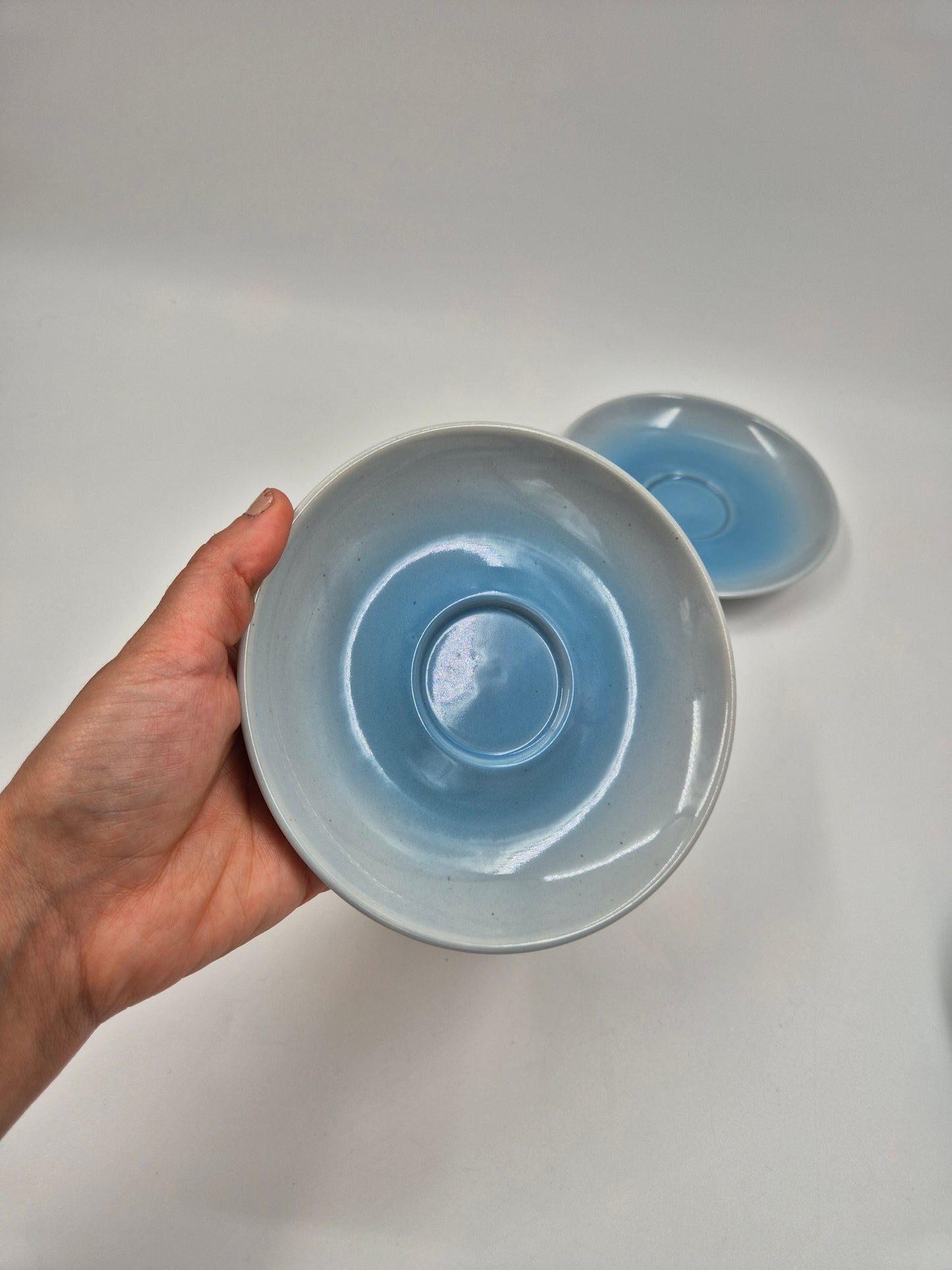 Vintage Pentik Salvia Coffee Cup & Saucer | Finnish Stoneware | Light Blue Gradient | Nordic Scandinavian Pottery | Made in Finland