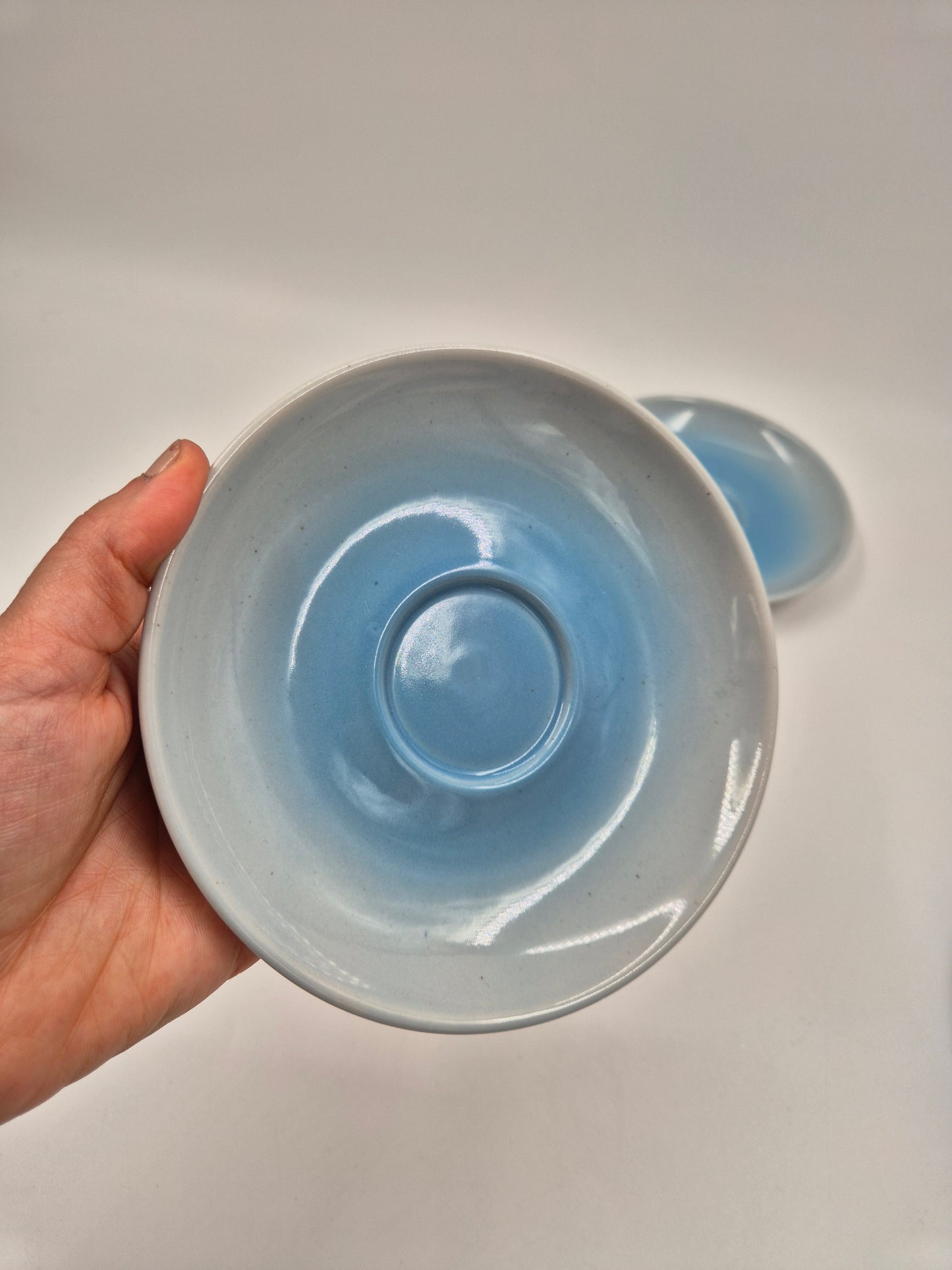Vintage Pentik Salvia Coffee Cup & Saucer | Finnish Stoneware | Light Blue Gradient | Nordic Scandinavian Pottery | Made in Finland